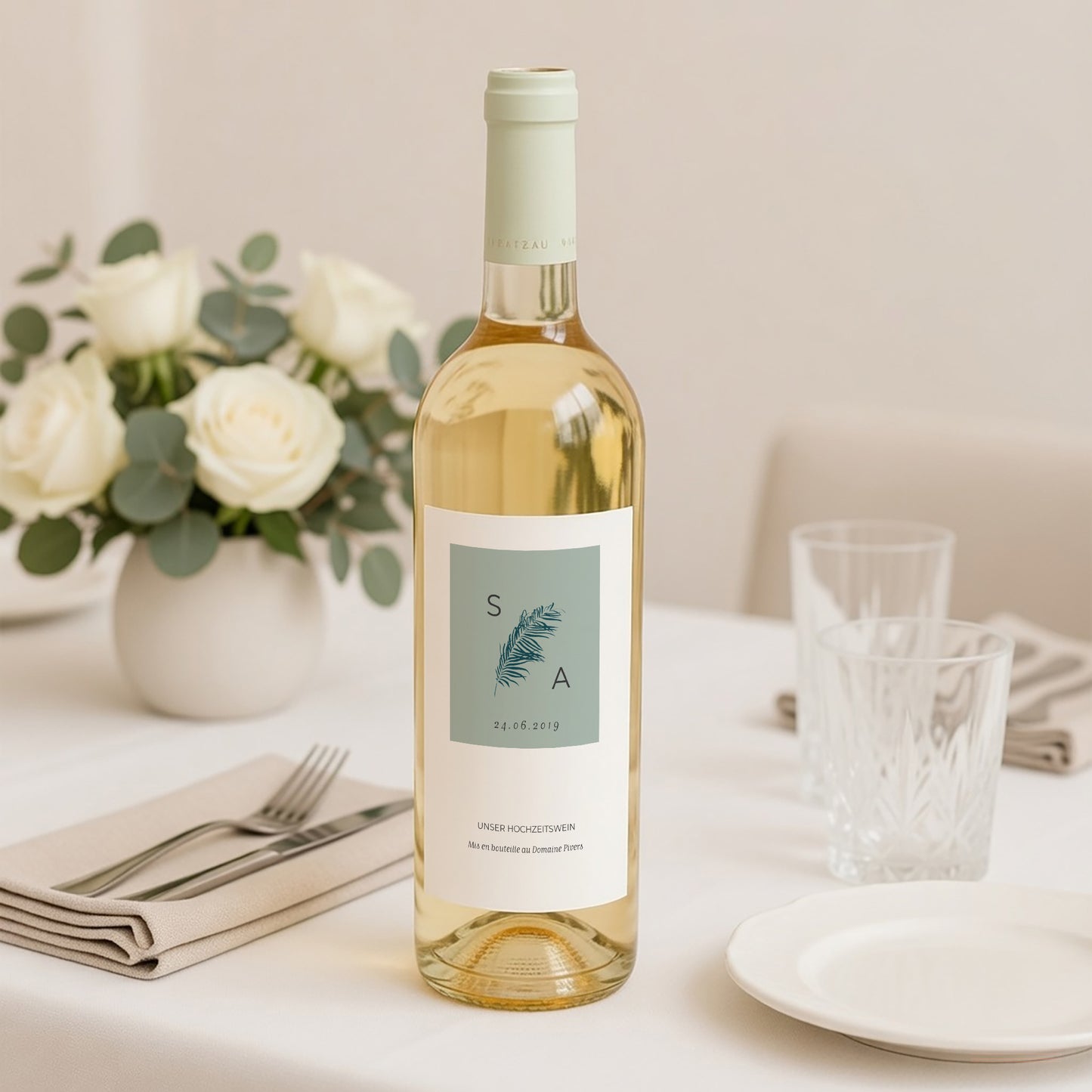 Flaschenetikett Hochzeit Porträt Inchyra blau foto N° 2