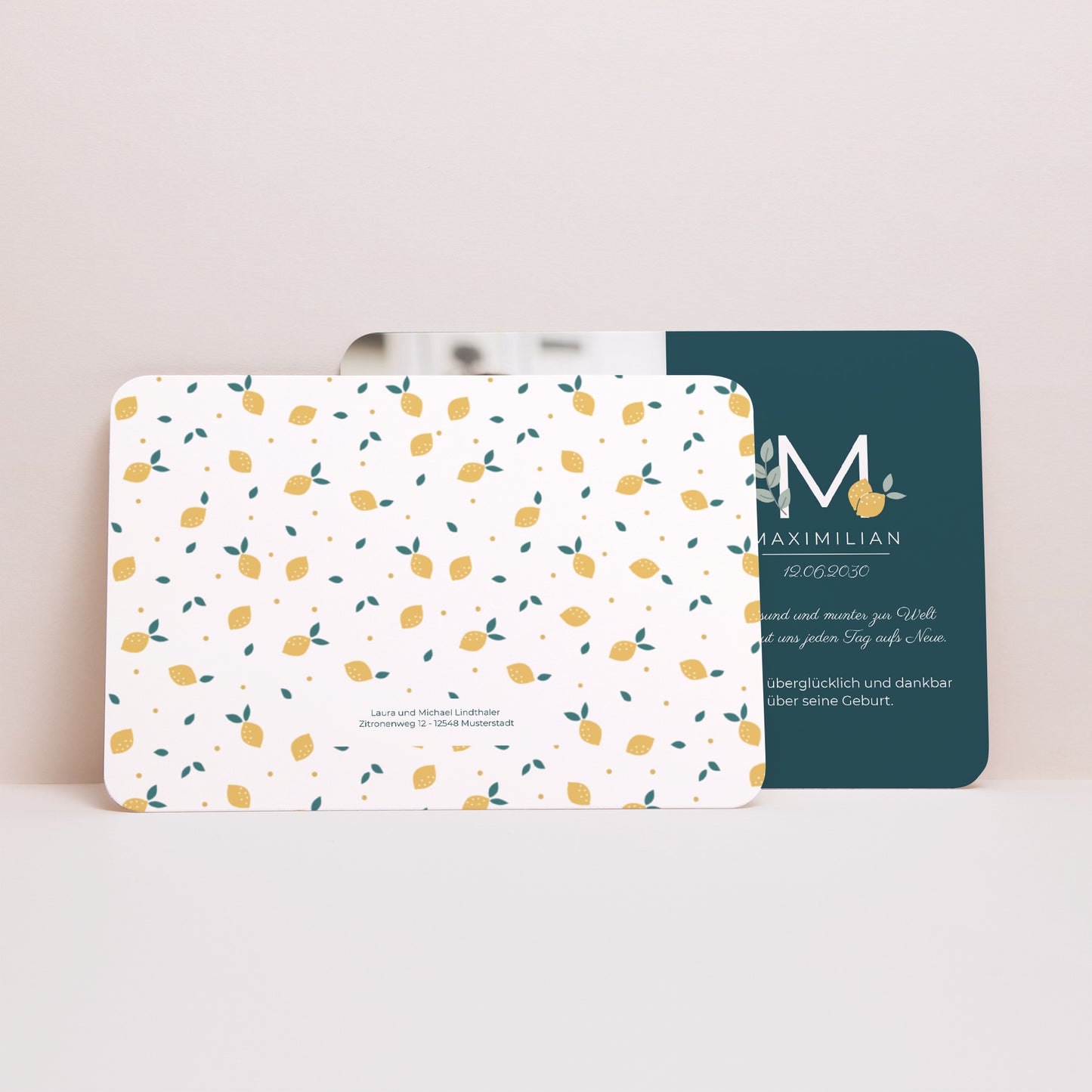 Geburtskarten Landschaft, abgerundete Ränder Zitroneninitiale foto N° 3