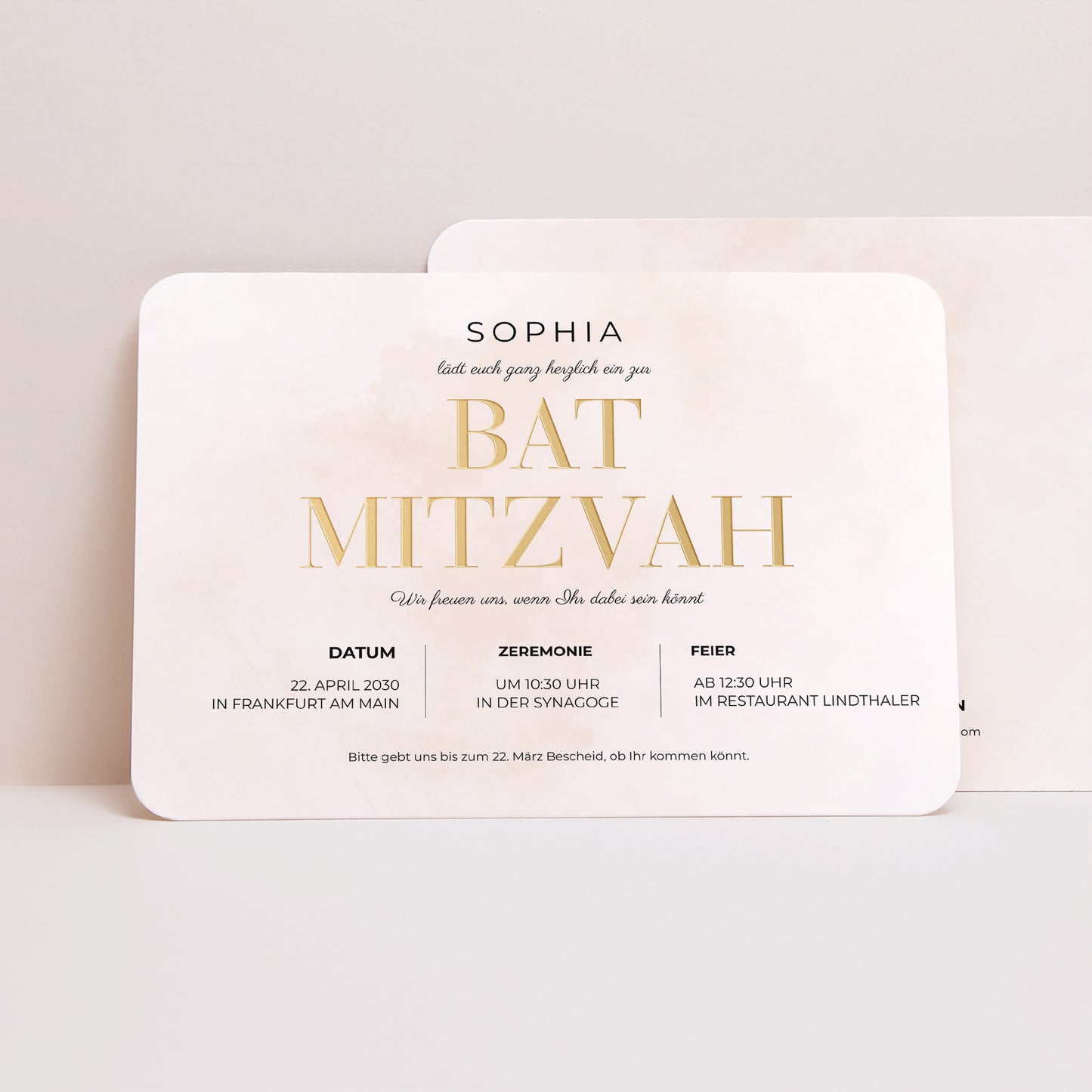 Einladungskarte Bat Mitzvah Landschaft, abgerundete Ränder Rosenwasser foto N° 1