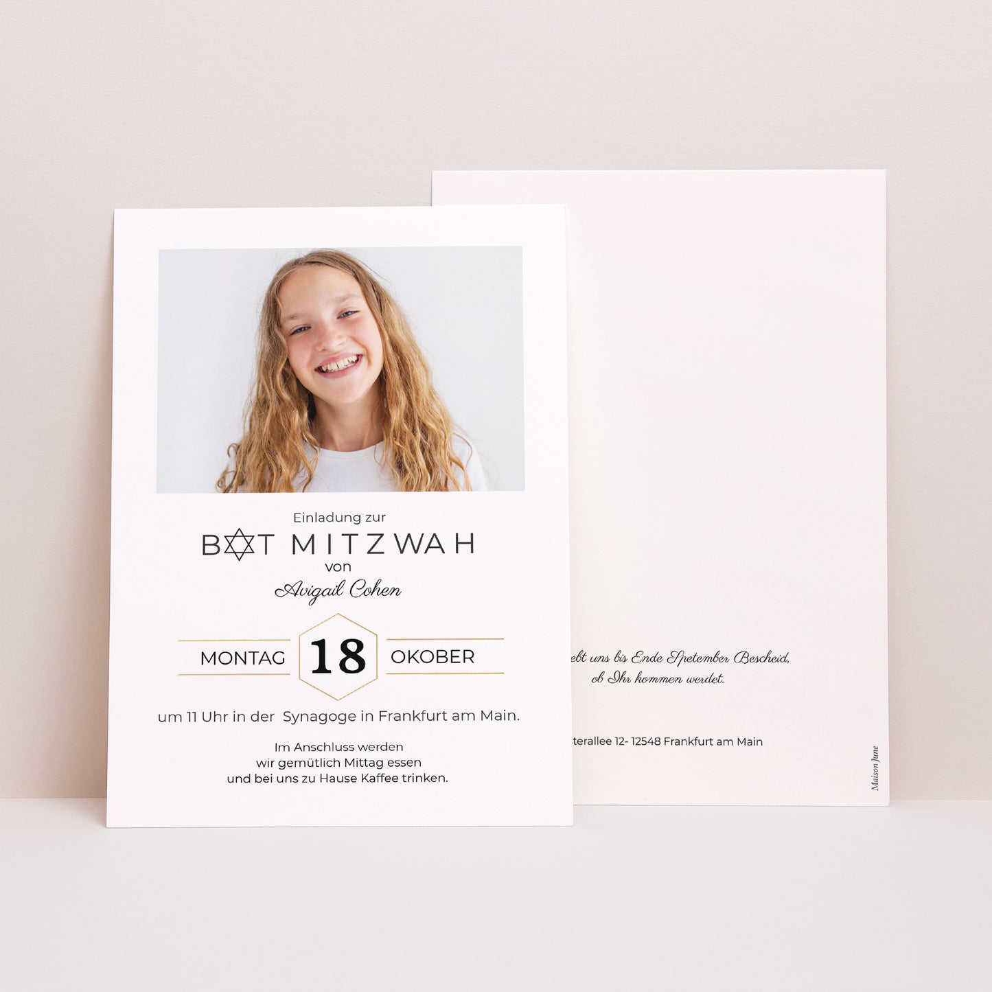 Einladungskarte Bat Mitzvah Nüchternheit foto N° 1