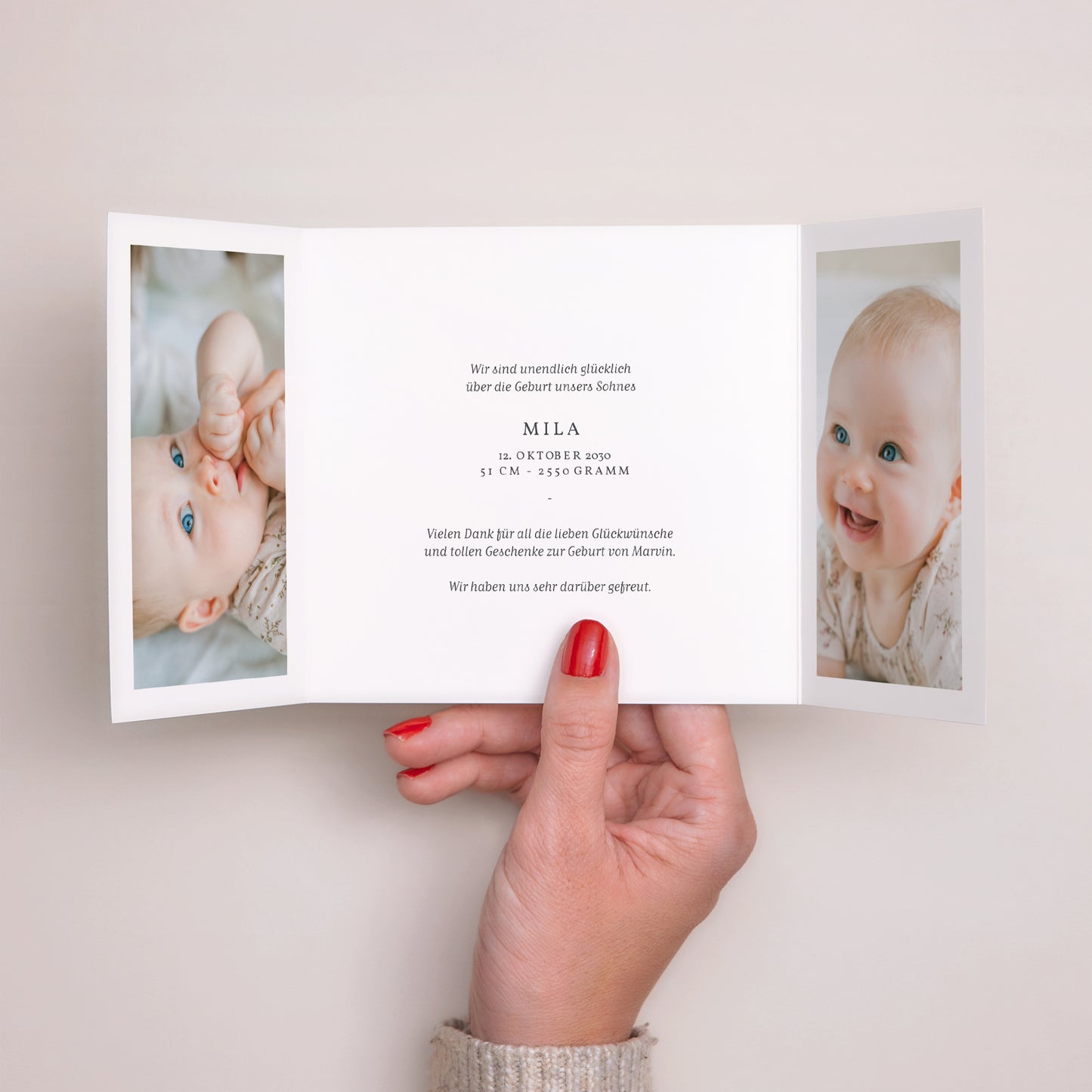 Geburtskarte Triptychon Fensteröffnung Welcome Baby foto N° 2