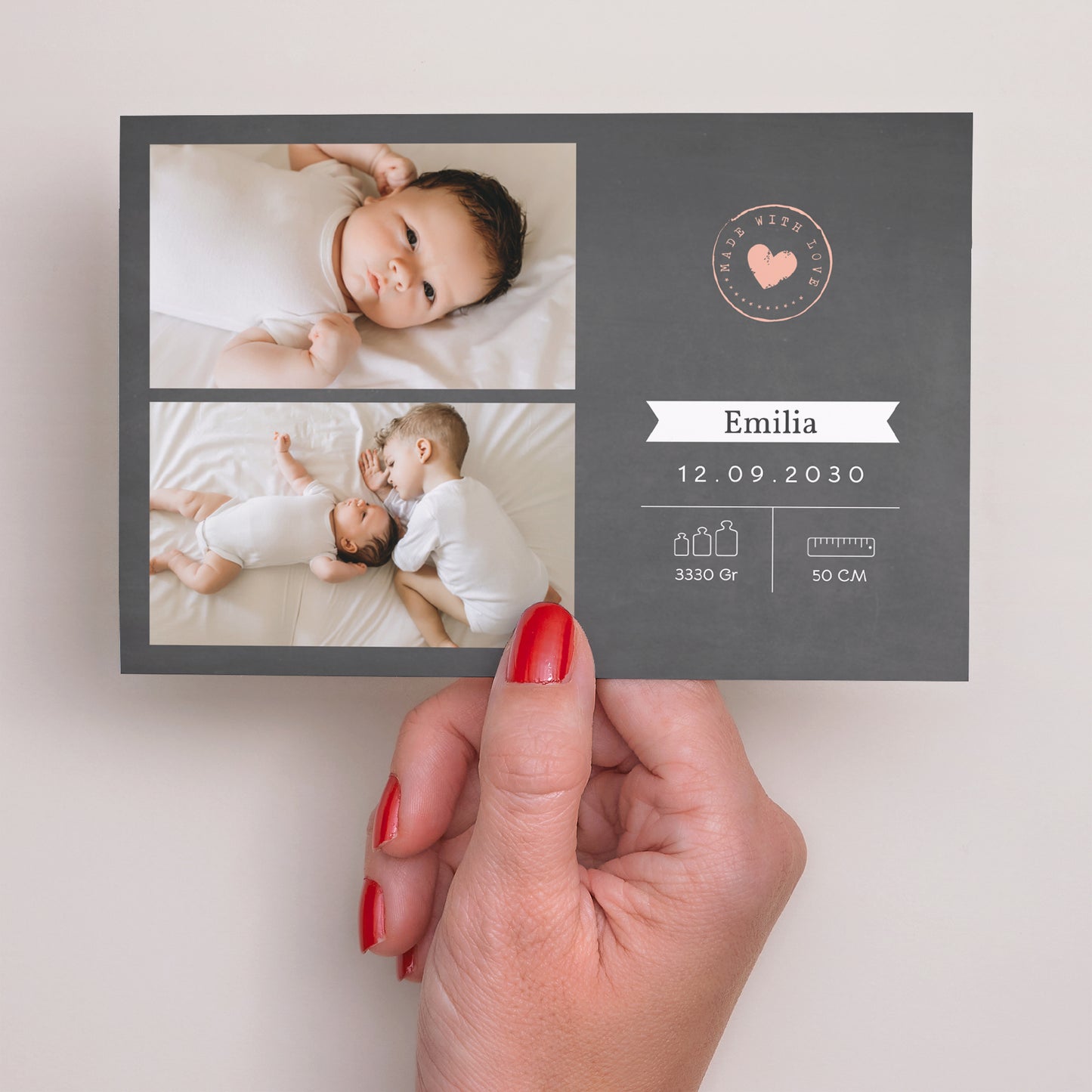 Geburtskarte Landschaft Schiefer & Rosa Herz foto N° 3