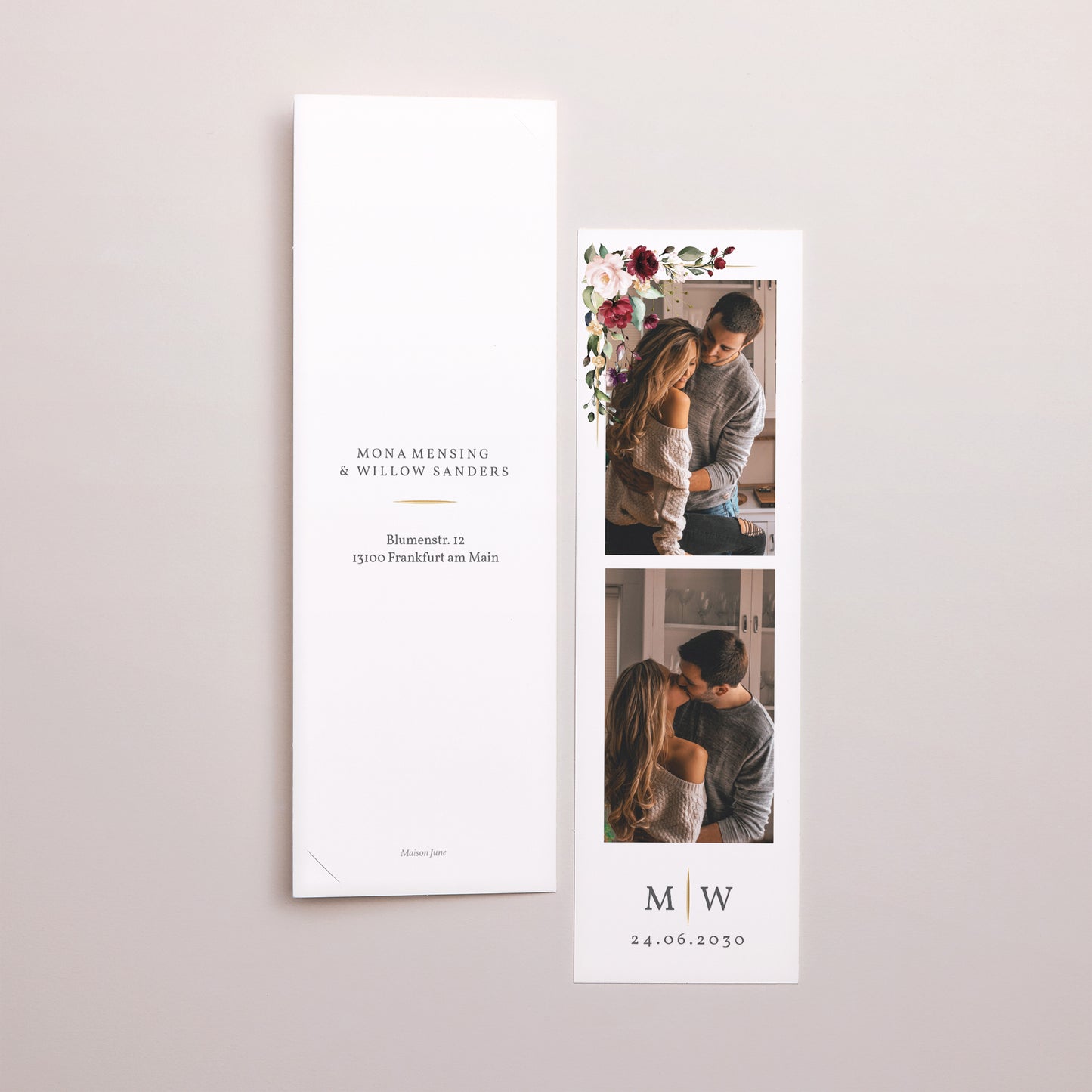 Hochzeitseinladung Fotoautomaten Lesezeichen Krone Marsala foto N° 3