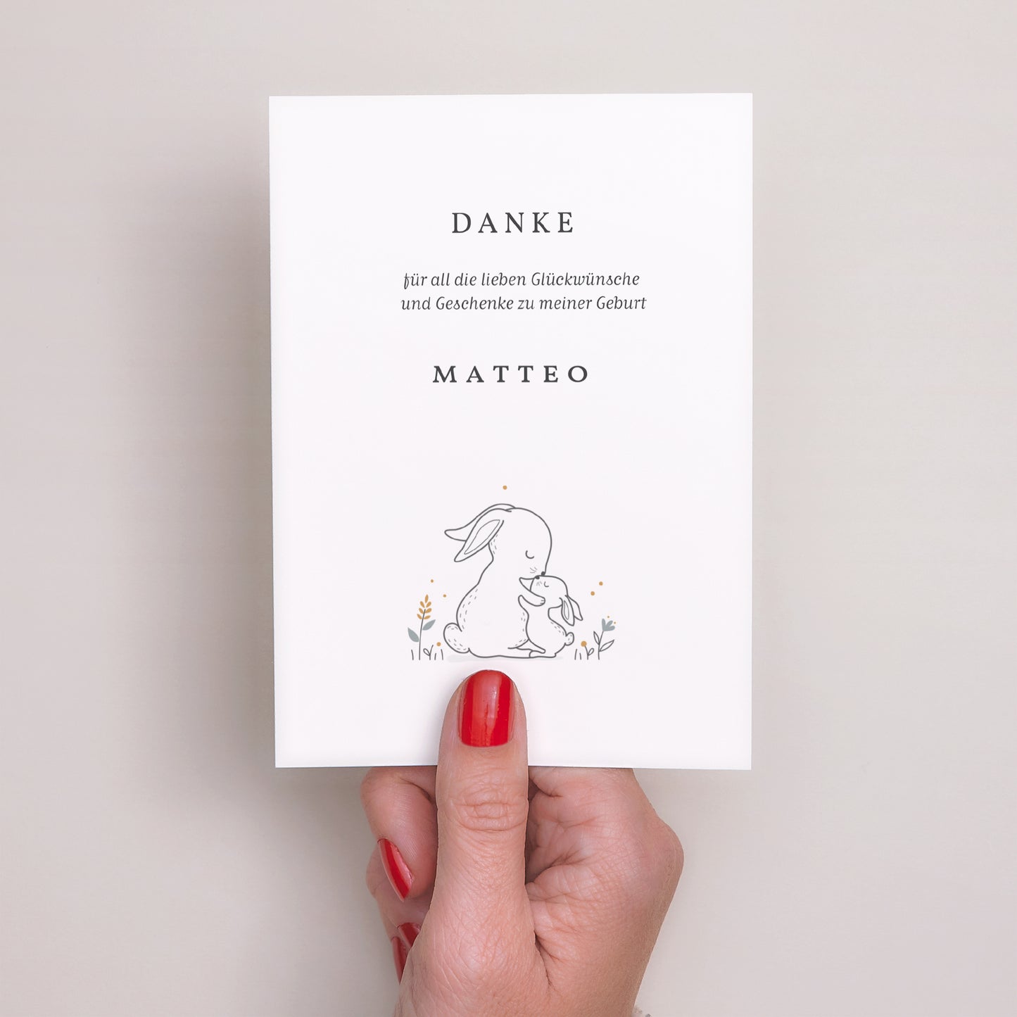 Dankeskarte Geburt Porträt Kuschelhase foto N° 2