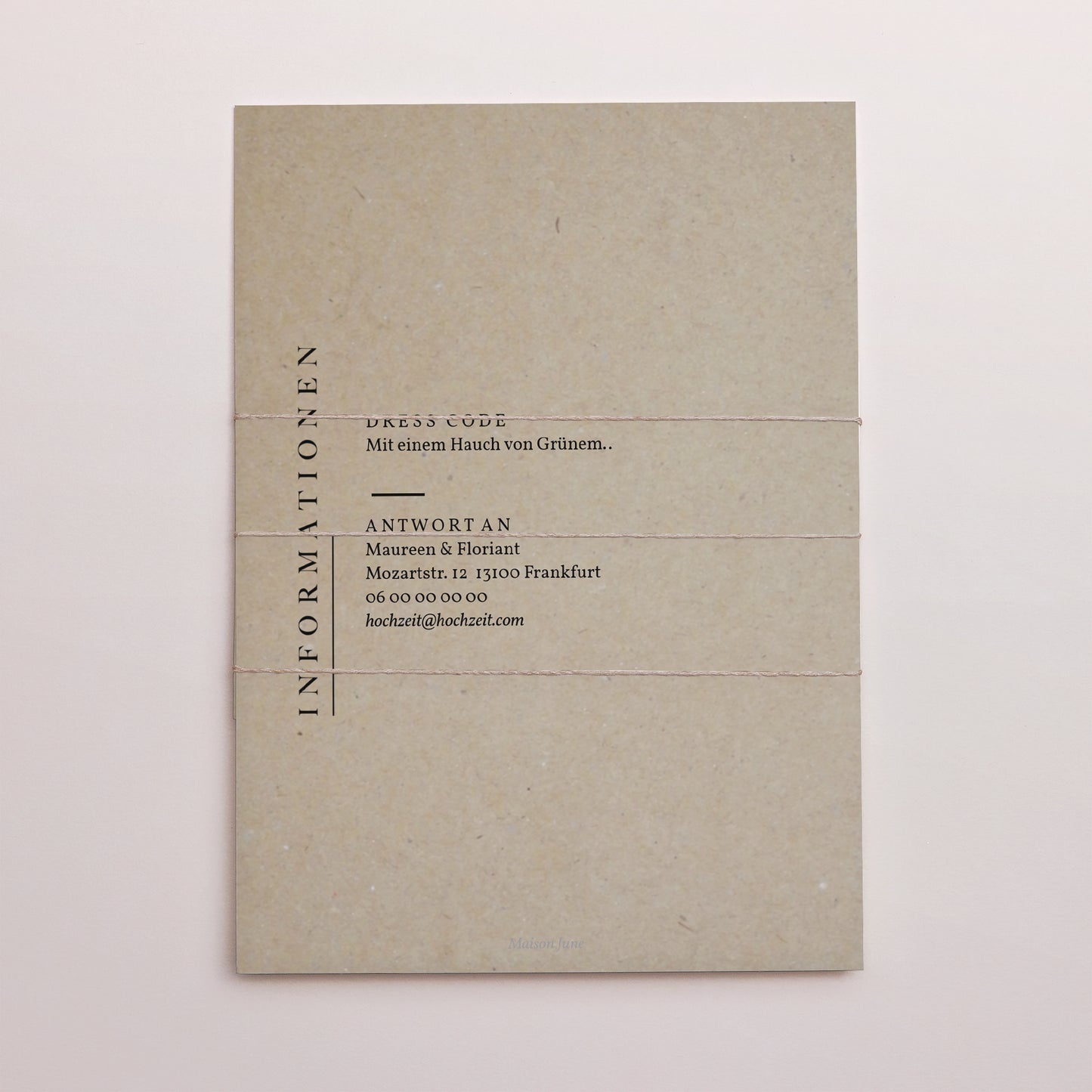 Hochzeitseinladung 3 Karten, Band Leinen & Senf foto N° 4