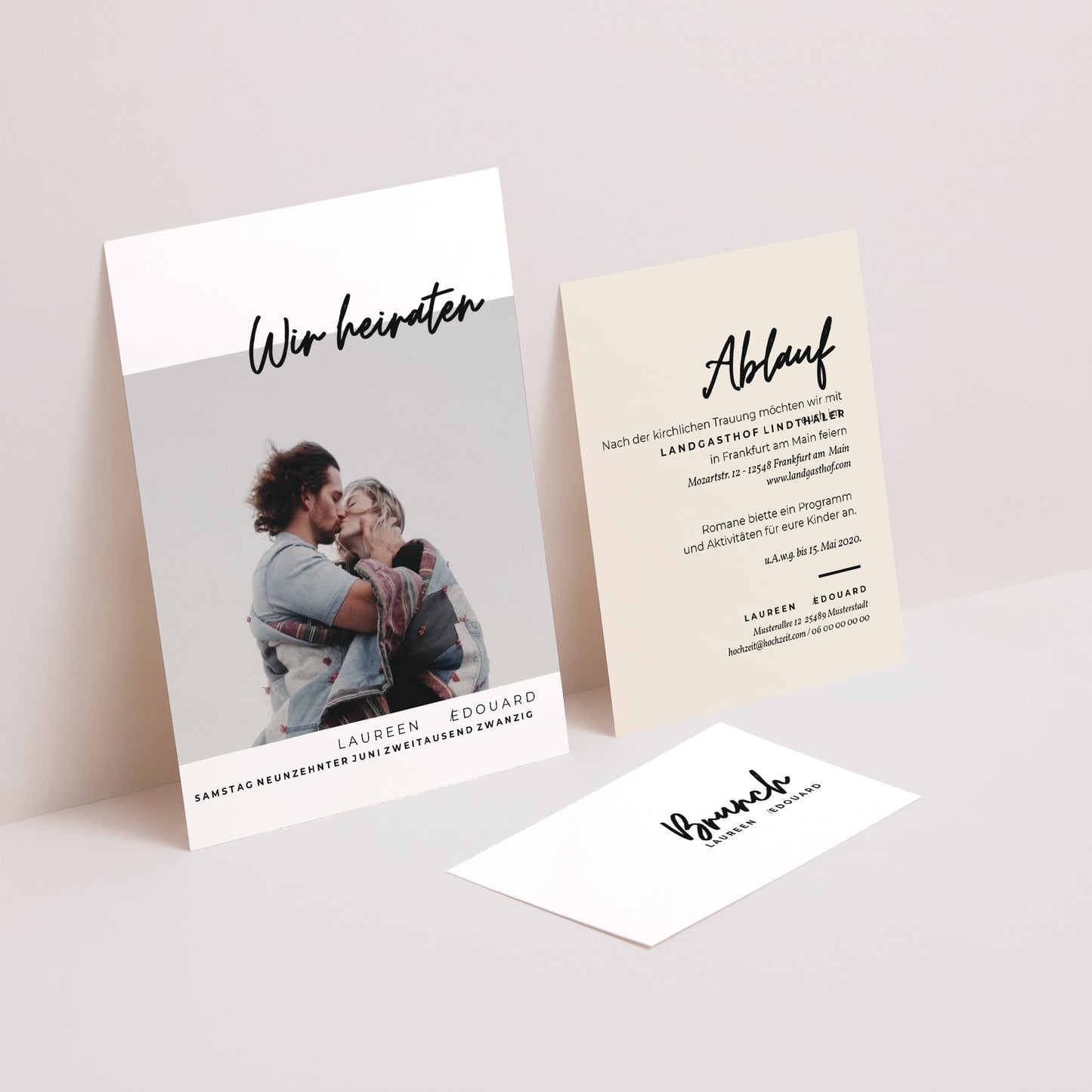 Hochzeitseinladung 3 Karten, Band Spachtelmasse und Majestic foto N° 2