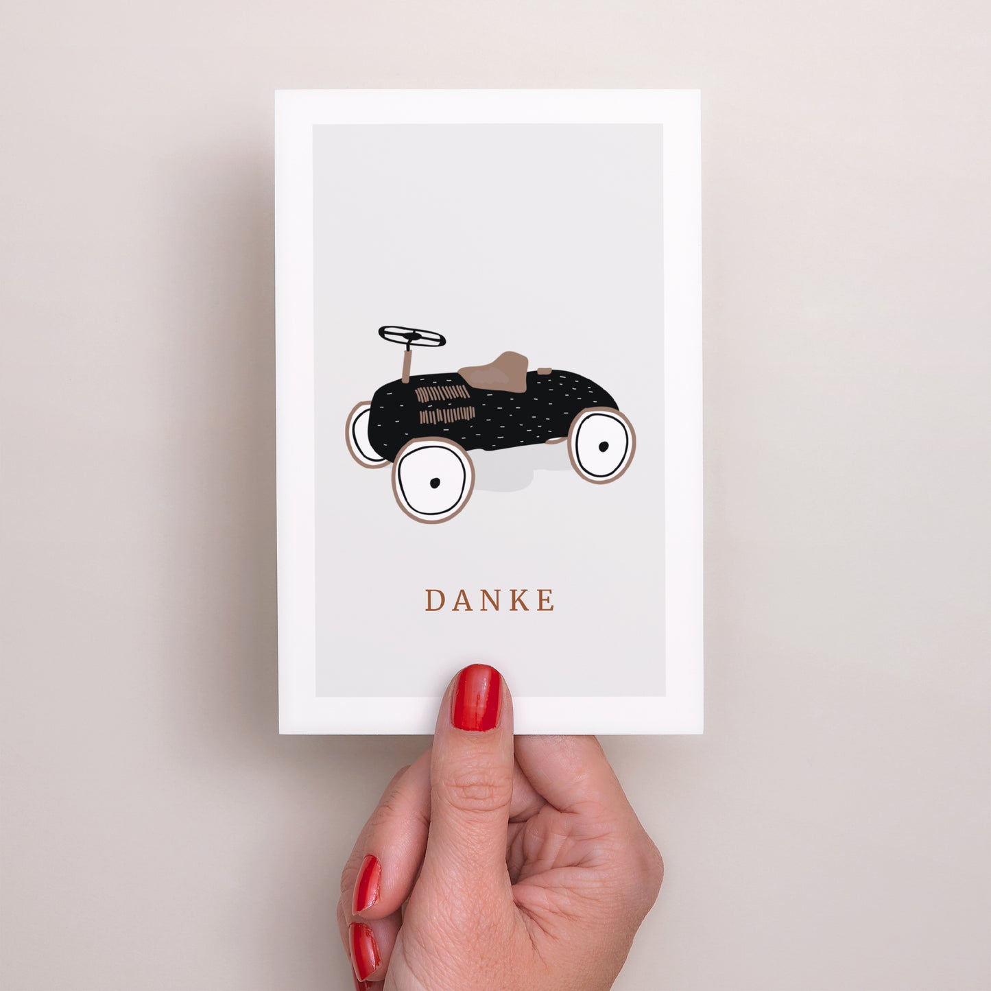 Dankeskarte Geburt PortraitPorträt Tretauto foto N° 2
