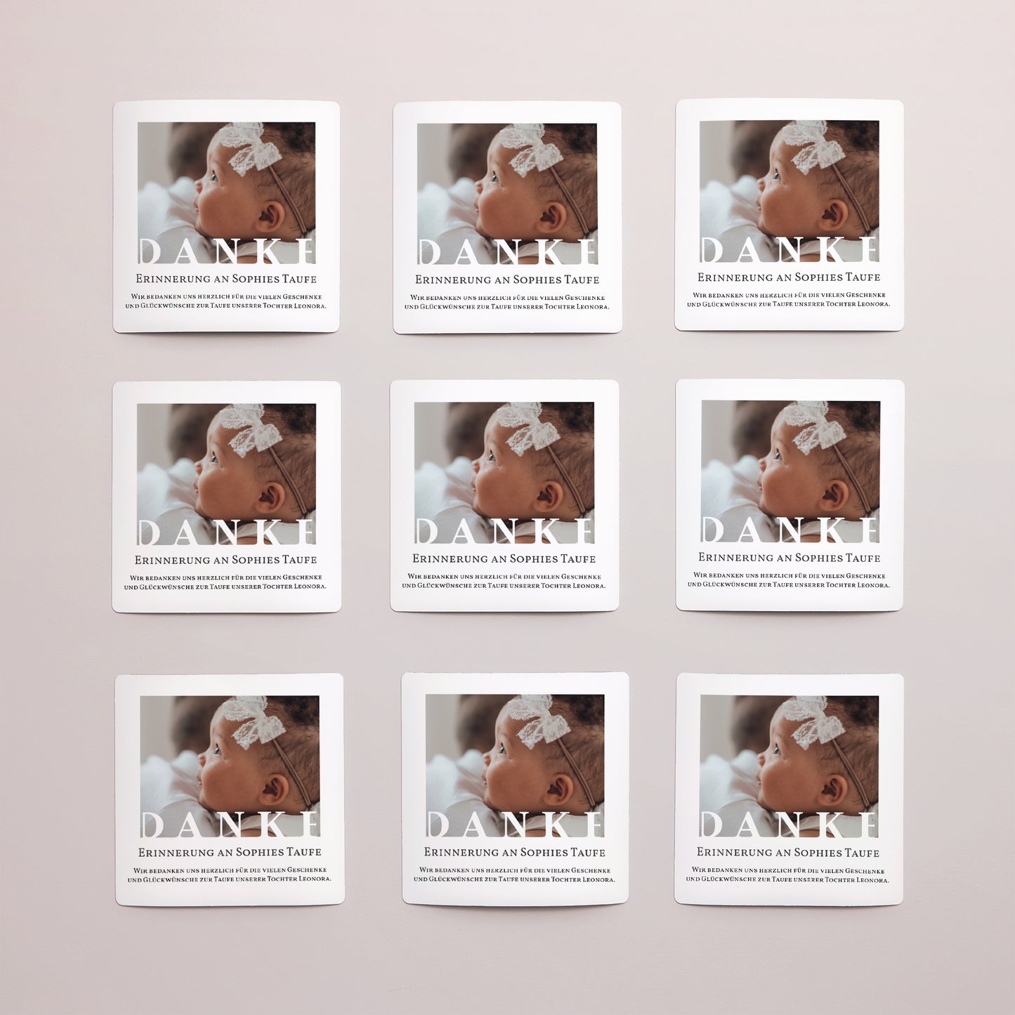 Dankeskarte Taufe Satz von 9, magnetisch. Grafik foto N° 3