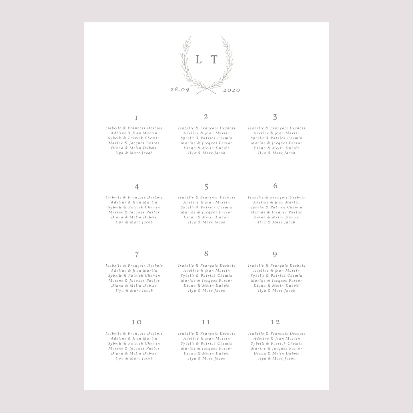 Sitzplan Hochzeit Porträt 60 x 90 cm Kinfolk floral foto N° 2