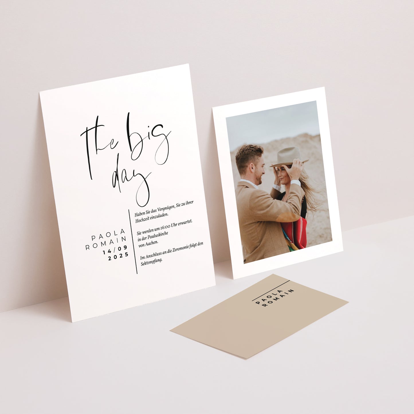 Hochzeitseinladung 3 Karten, Band Handschriftliche Typo foto N° 2