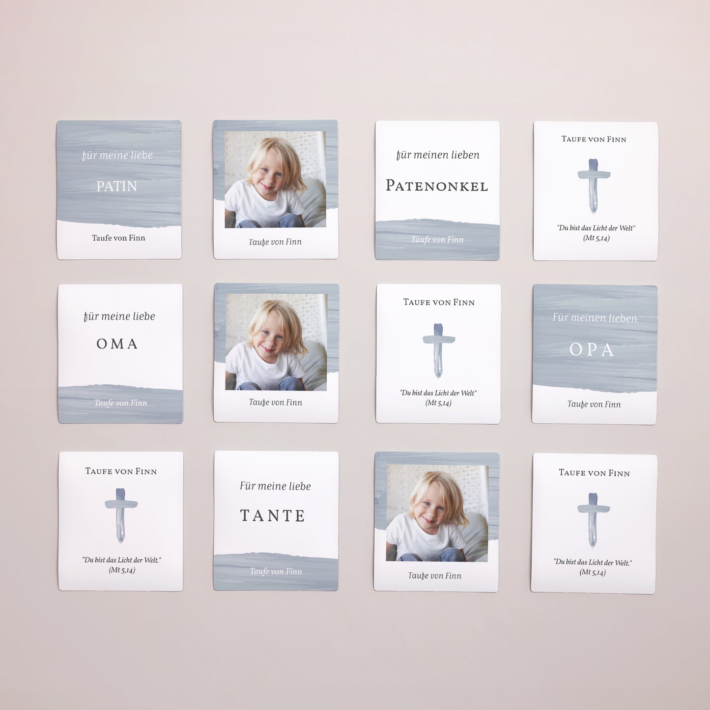 Dankeskarte Taufe Pack mit 12, magnetisch Blauer Pinsel foto N° 1
