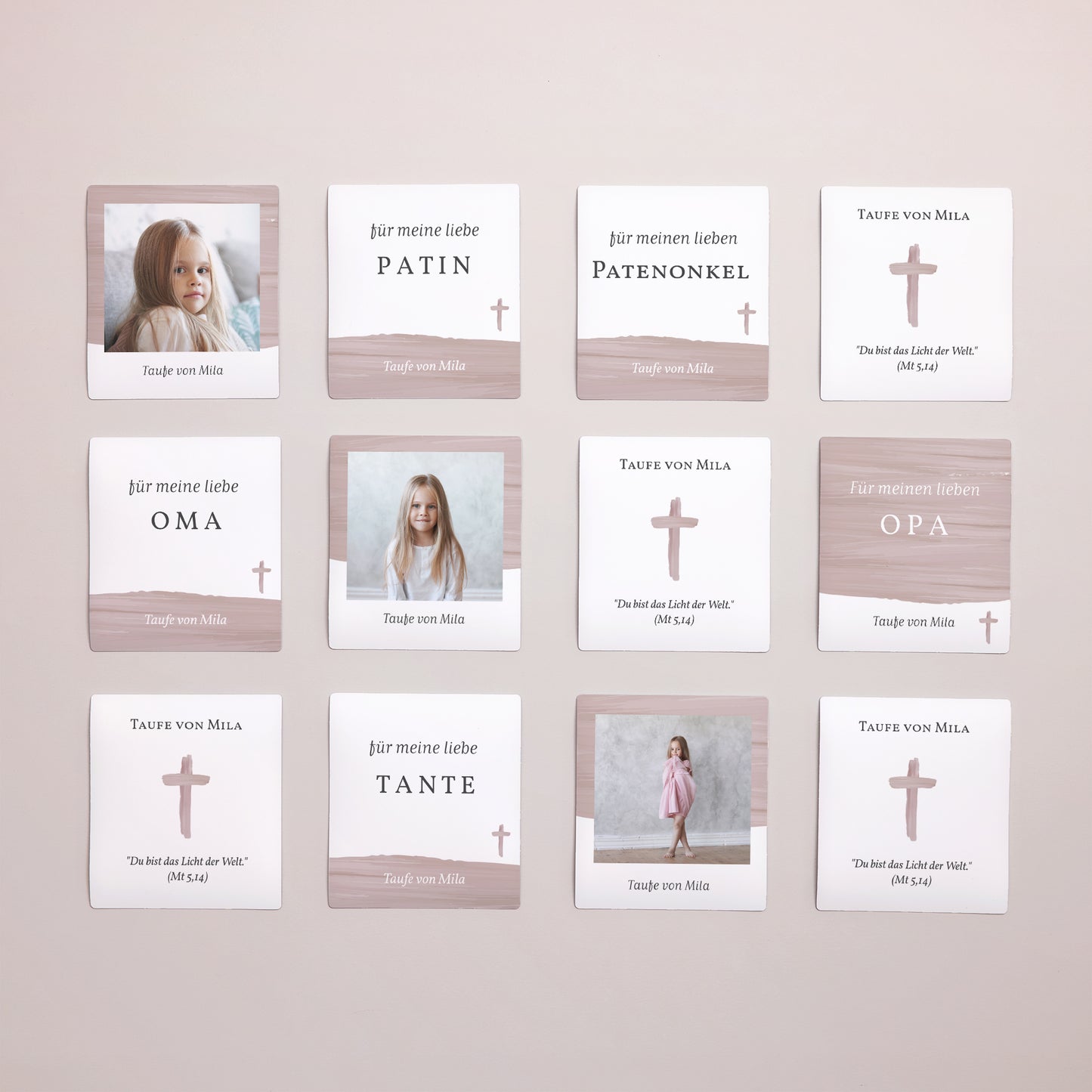 Dankeskarte Taufe Pack mit 12, magnetisch Rosa Pinsel foto N° 1