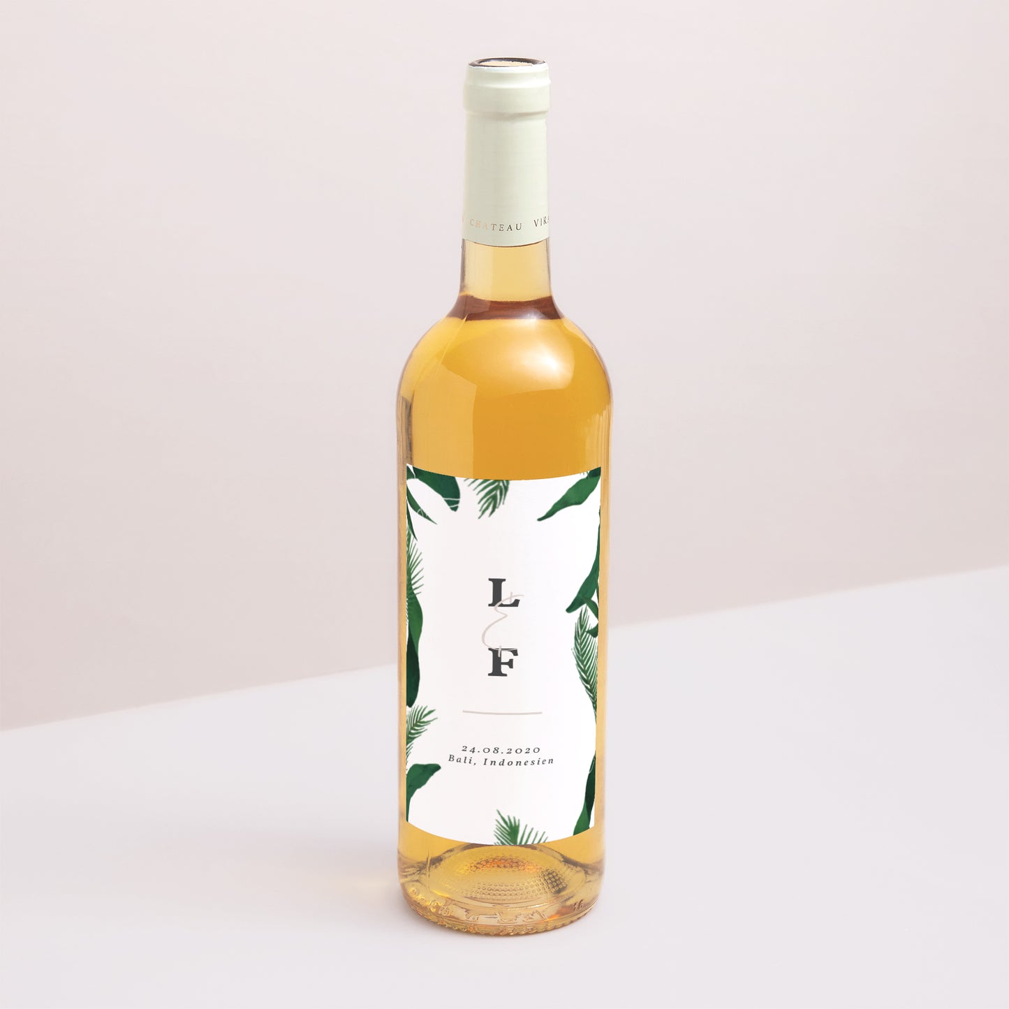 Flaschenetikett Hochzeit Porträt Tropischer Garten foto N° 1