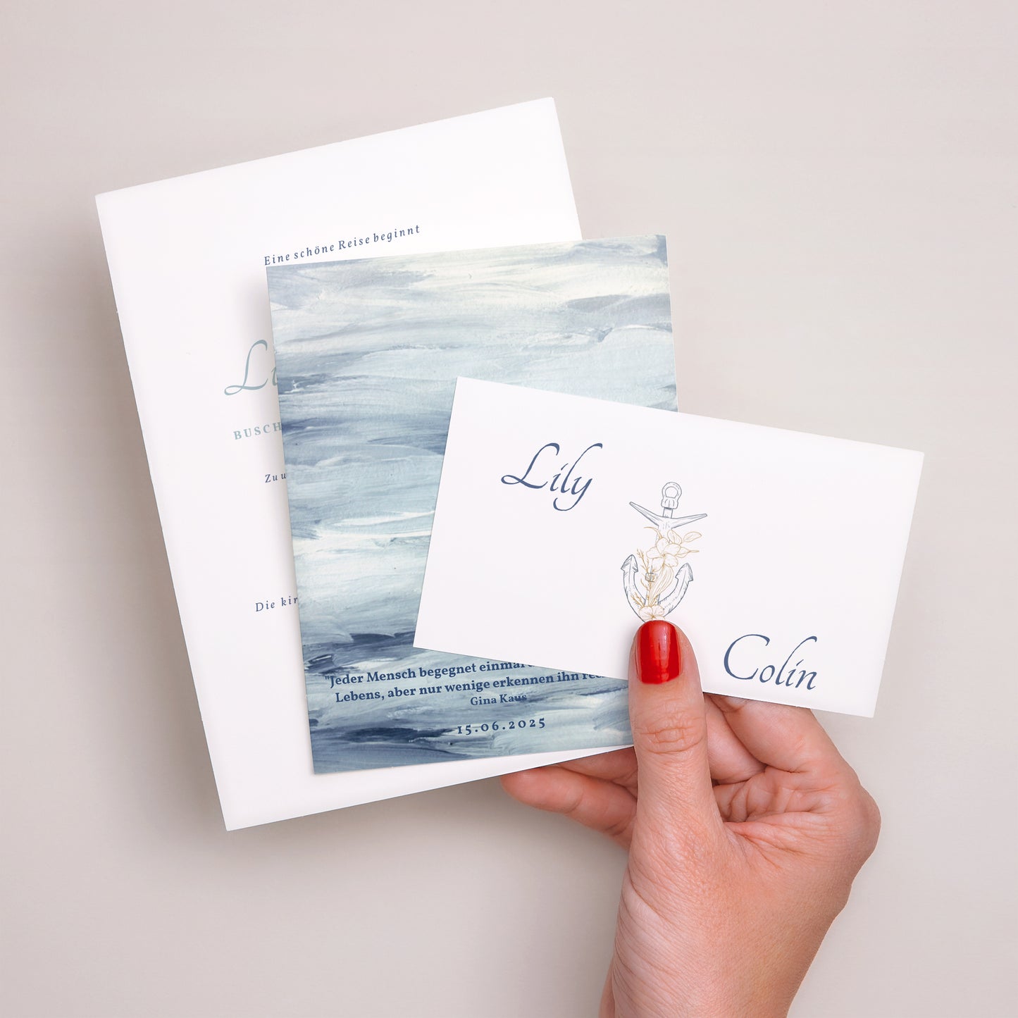 Hochzeitseinladung 3 Karten, Band Côté Mer foto N° 3