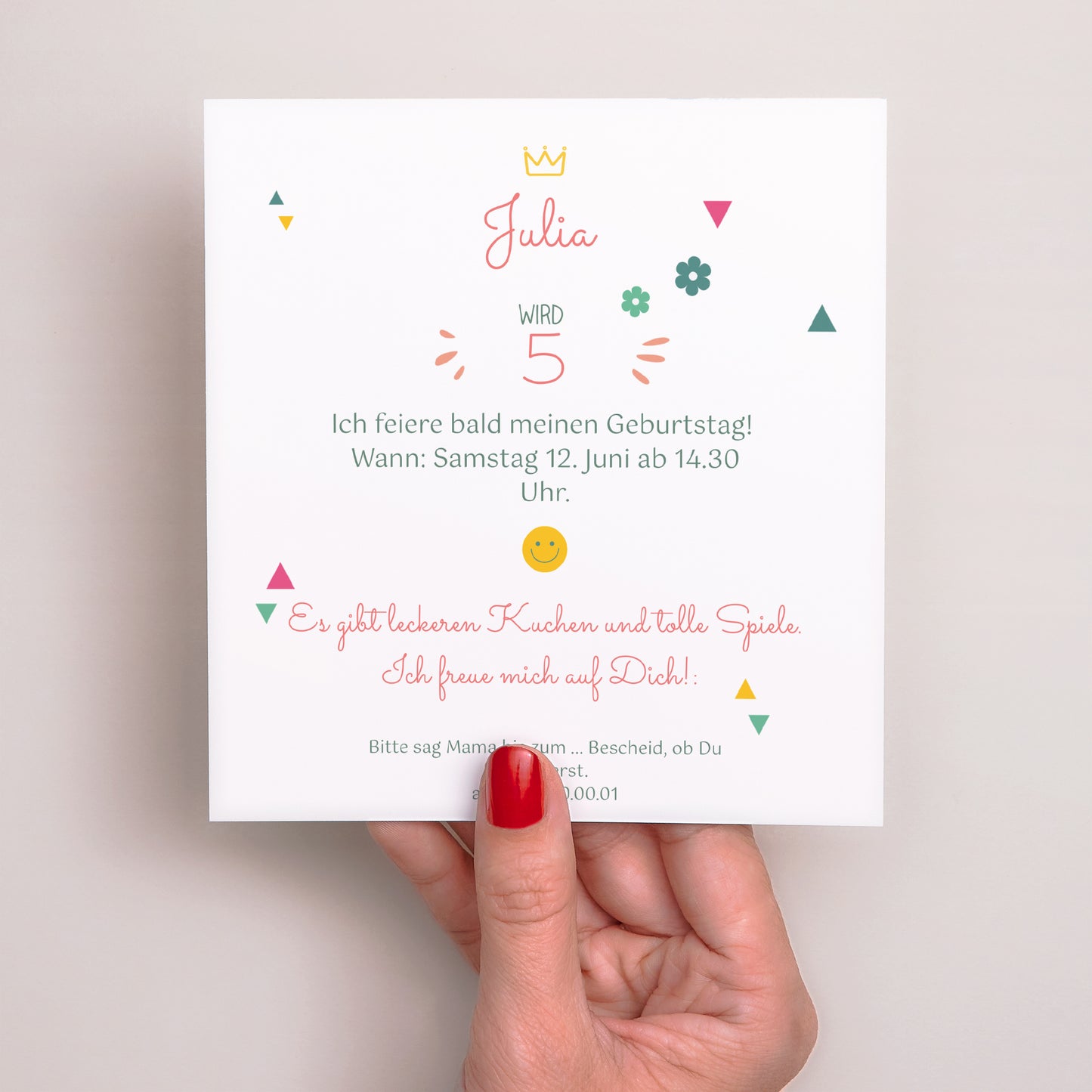 Einladungskarte Kindergeburtstag Quadrat Prinzessin Girly foto N° 3