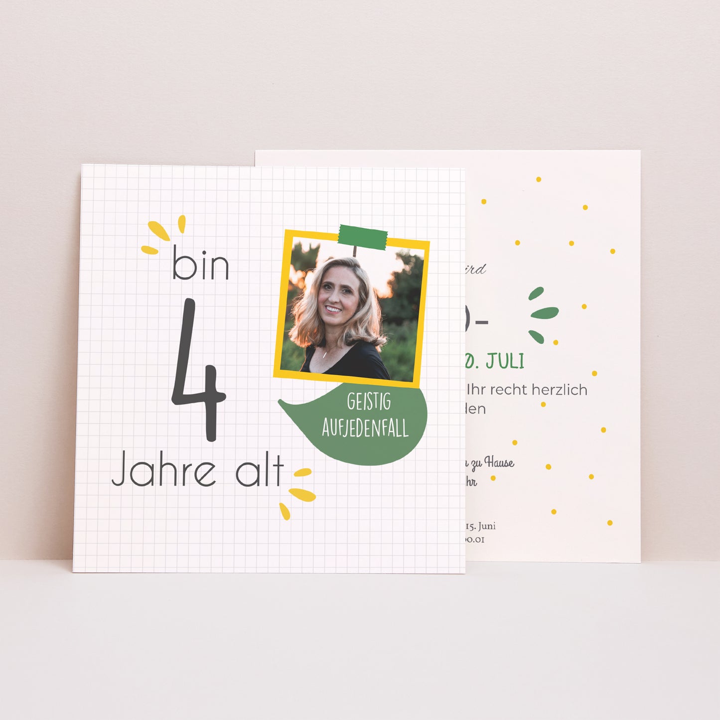 Beilegekarte Geburtstag Erwachsener Quadrat Ich bin vier Jahre alt foto N° 1