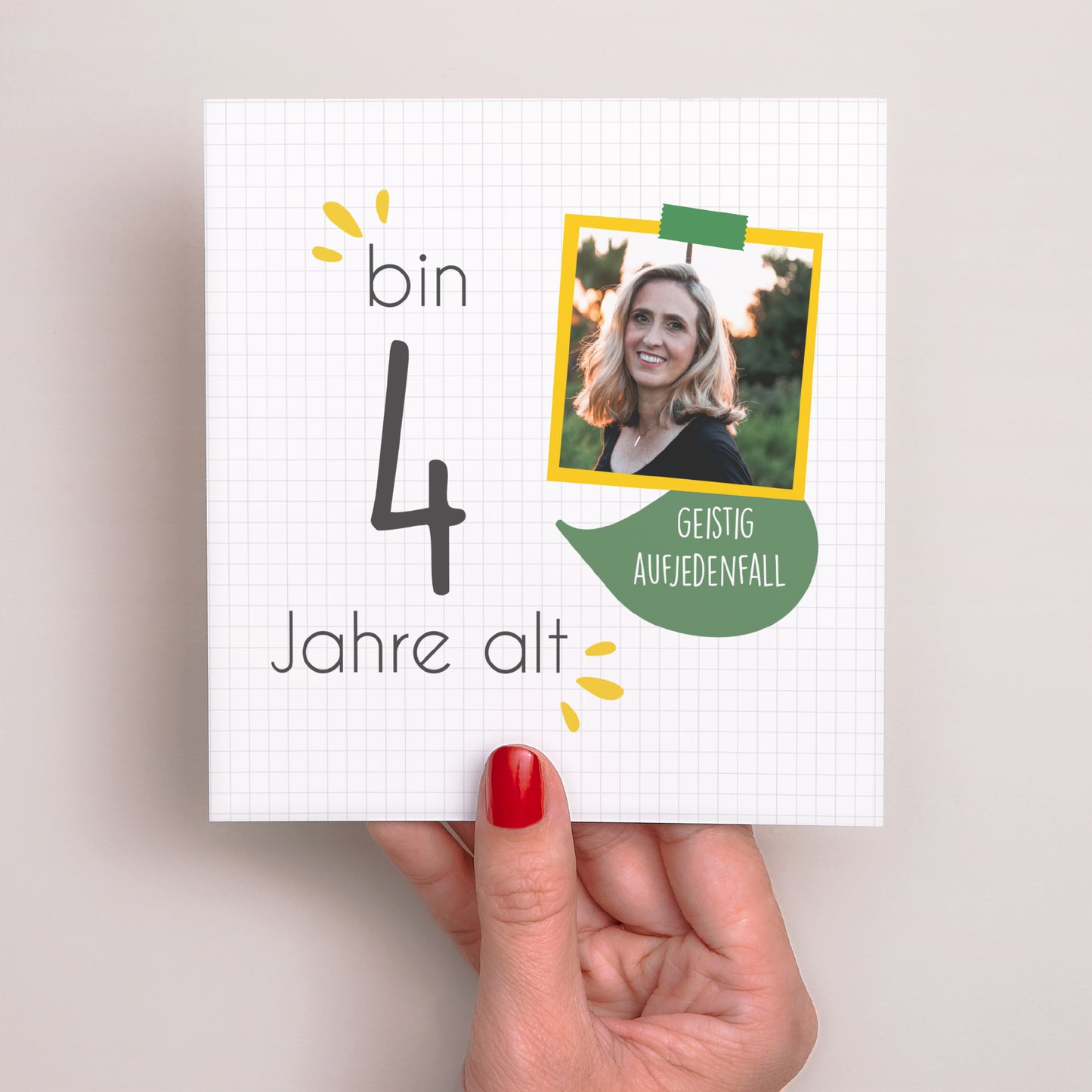 Beilegekarte Geburtstag Erwachsener Quadrat Ich bin vier Jahre alt foto N° 2