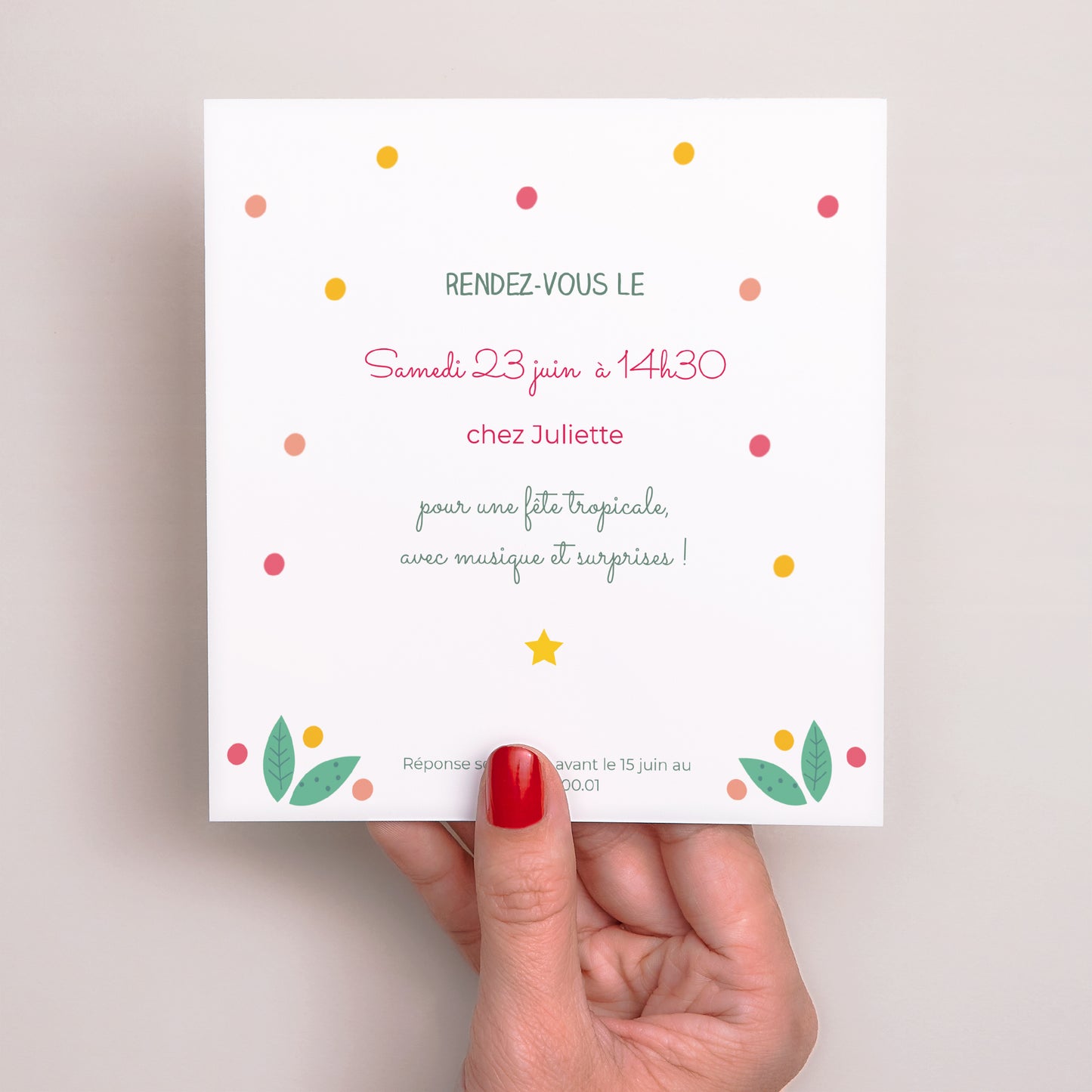 Einladungskarte Kindergeburtstag Quadrat Blumiges Stirnband foto N° 3