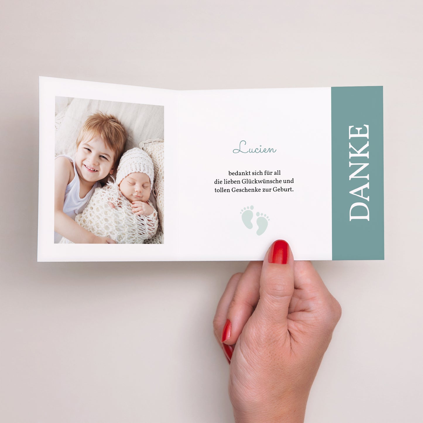 Dankeskarte Geburt Asymmetrische Zweiflügeltür Petits Petons dorés foto N° 2