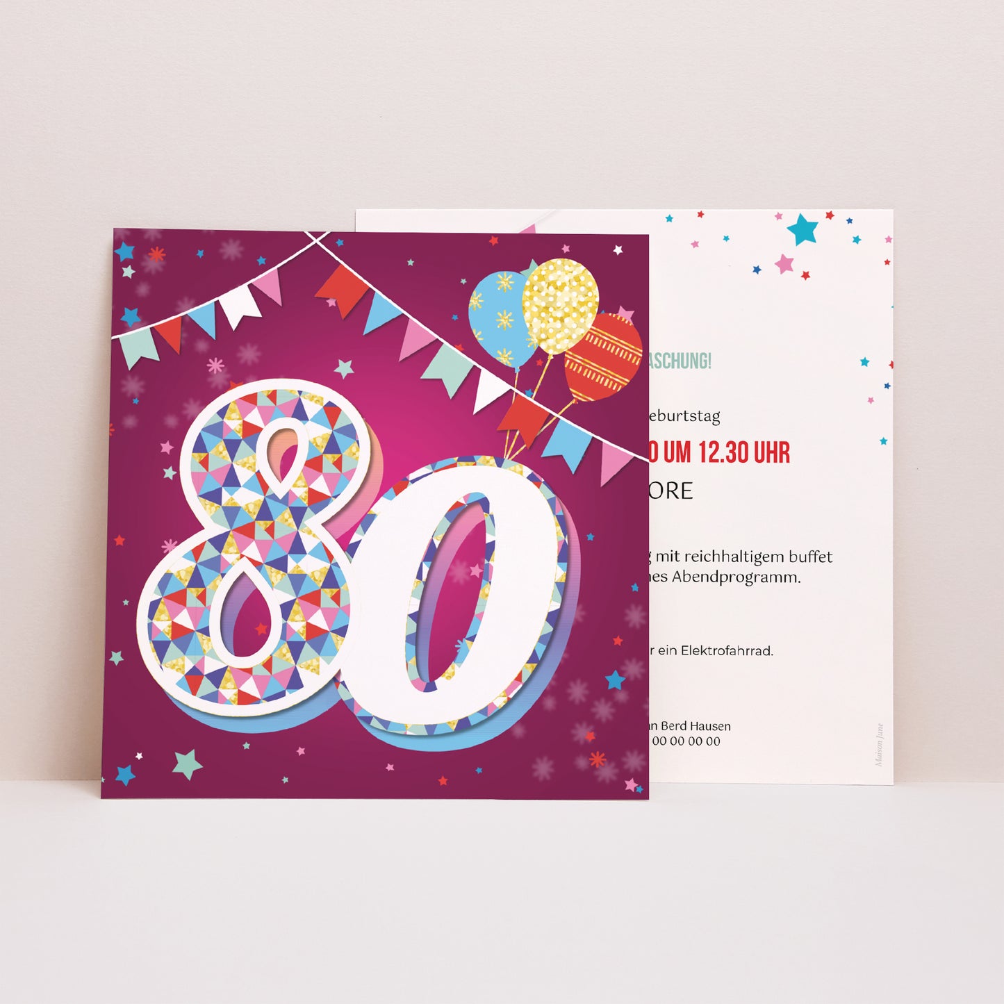 Beilegekarte Geburtstag Erwachsener Quadrat 80 Jahre, Zirkus, Lack foto N° 1