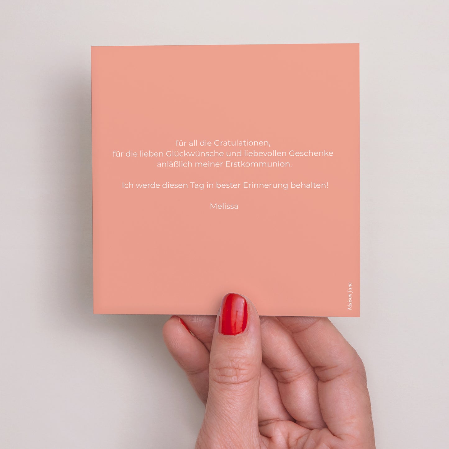 Dankeskarte Kommunion Quadrat Taube und Blumen, rosa foto N° 3