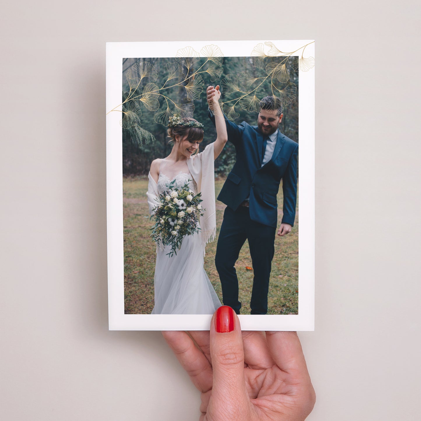 Dankeskarte Hochzeit Ginkgo Biloba, Goldene Blätter foto N° 2