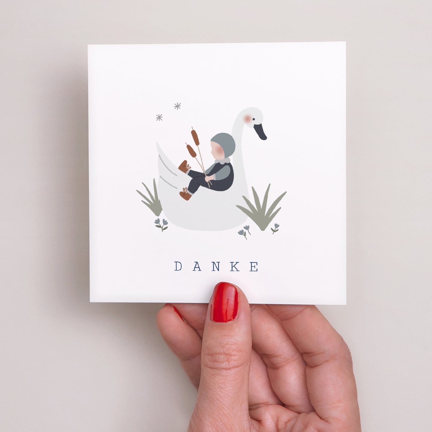 Dankeskarte Taufe Quadrat Schwan und kleiner Junge foto N° 2