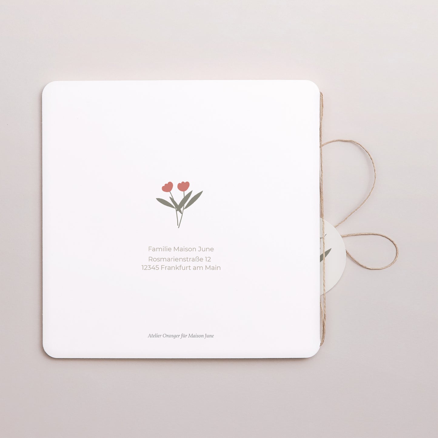 Geburtskarte Doppel-Quadrateinschlag, abgerundete Ecken, runde Etikette Korb des Glücks, Schöner Wimpel foto N° 3