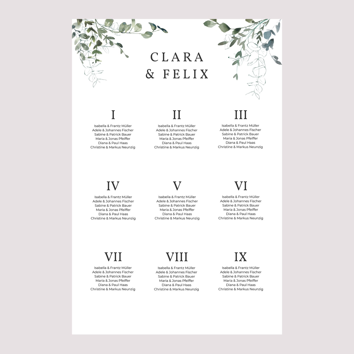 Sitzplan Hochzeit Porträt 60 x 90 cm Blumig und Eukalyptus foto N° 2