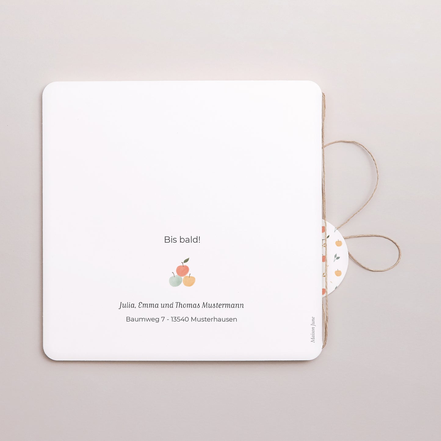 Geburtskarte Doppel-Quadrateinschlag, abgerundete Ecken, runde Etikette Happy apple foto N° 3