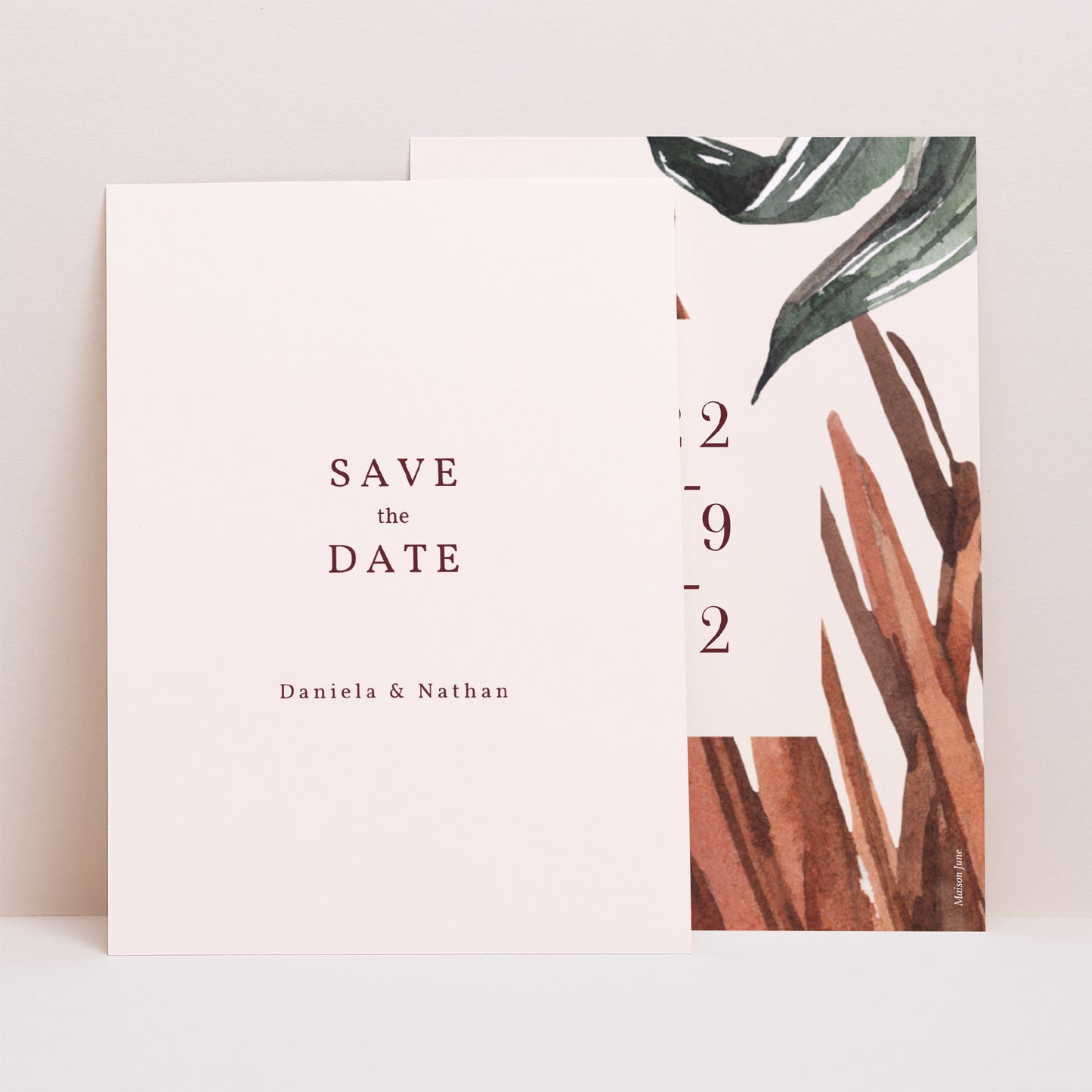 Save the date Karte Hochzeit Porträt Palma Terracotta foto N° 1