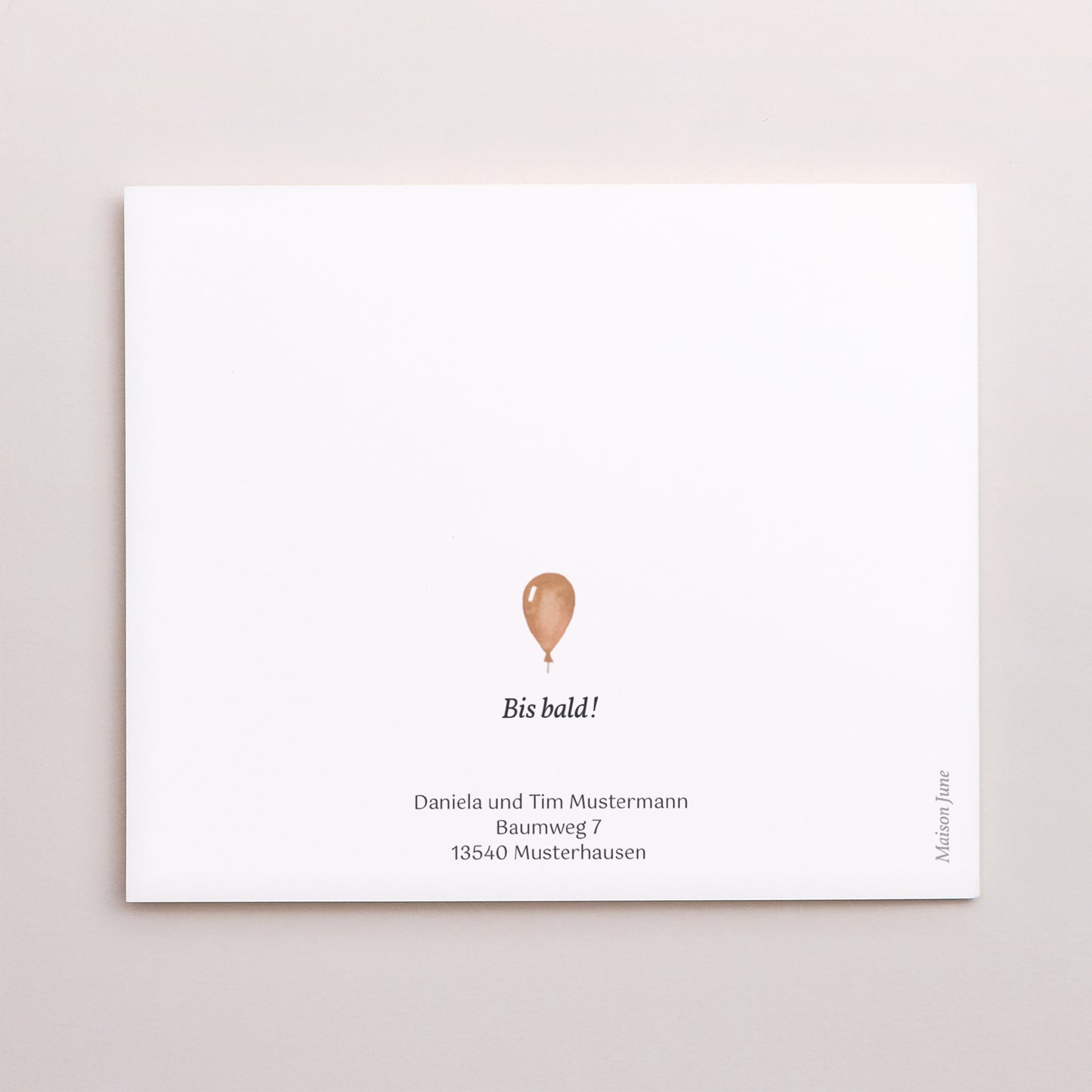 Dankeskarte Geburt Asymmetrische Zweiflügeltür Niedlicher Teddybär, Weidenkorb & Ballon foto N° 3
