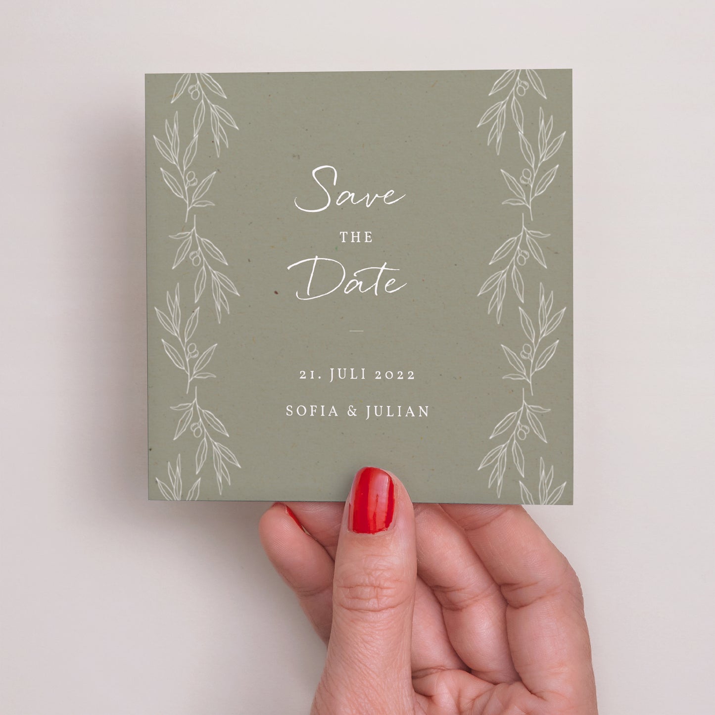 Save the date Karte Hochzeit Quadrat Olivier Textur Papier foto N° 2