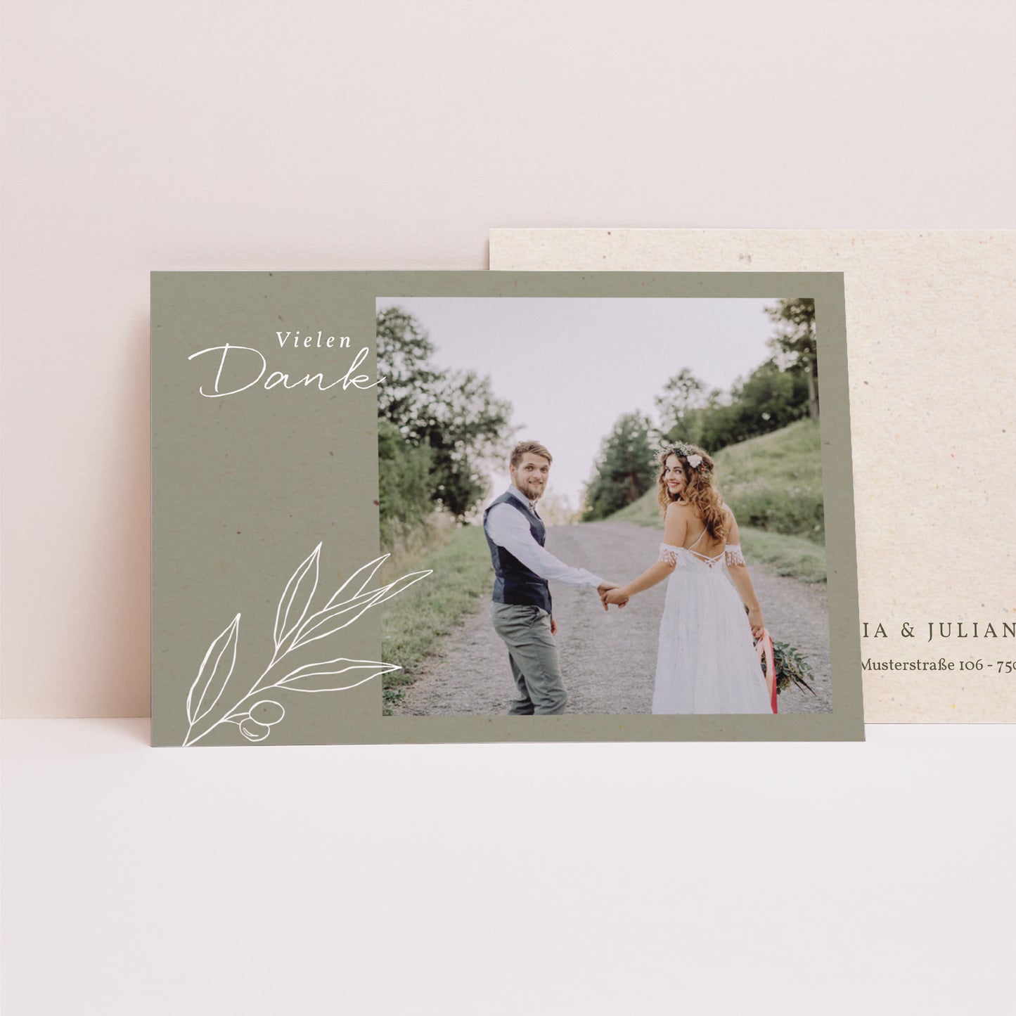 Dankeskarte Hochzeit Landschaft Olivier Textur Papier foto N° 1