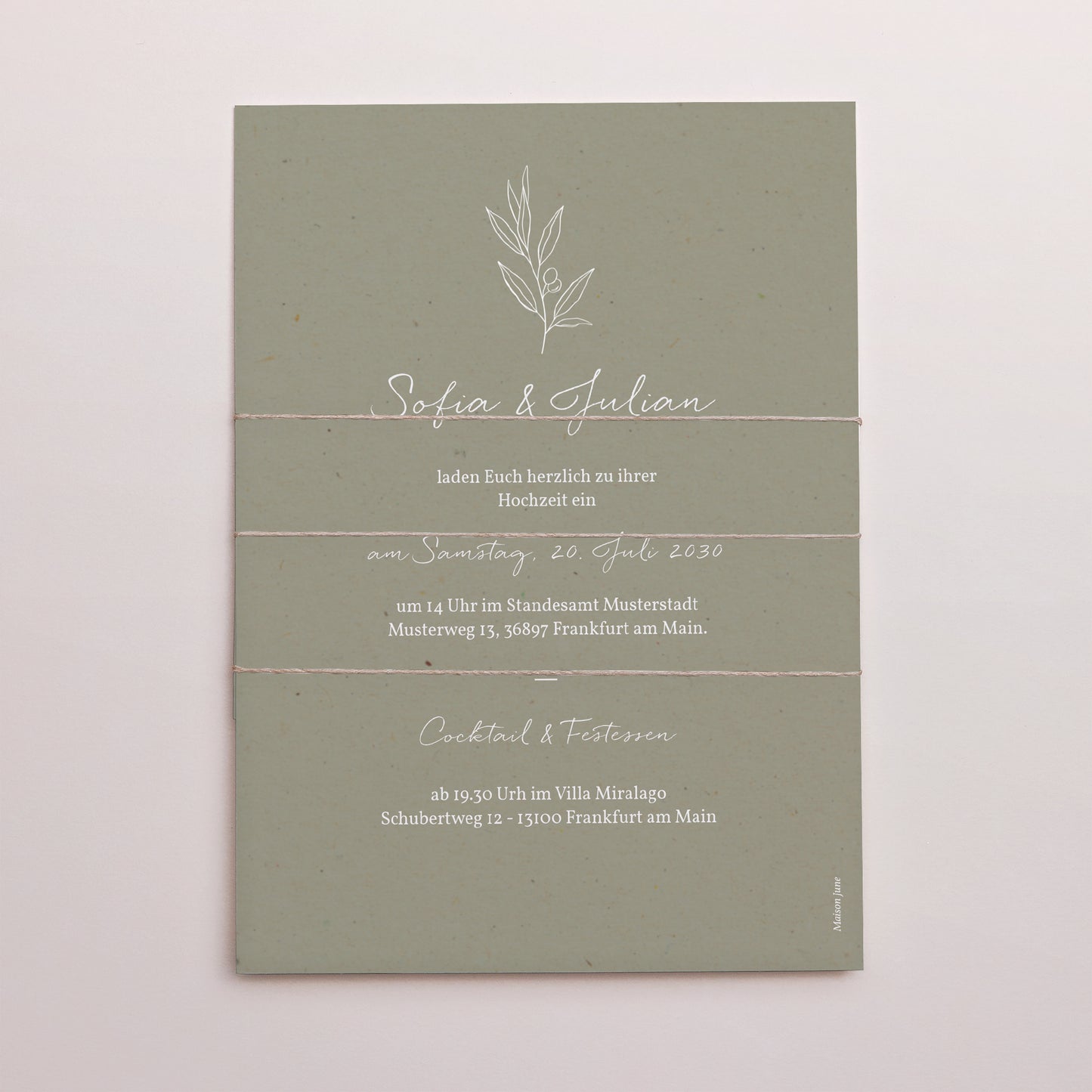 Hochzeitseinladung 3 Karten, Band Olivier Textur Papier foto N° 4