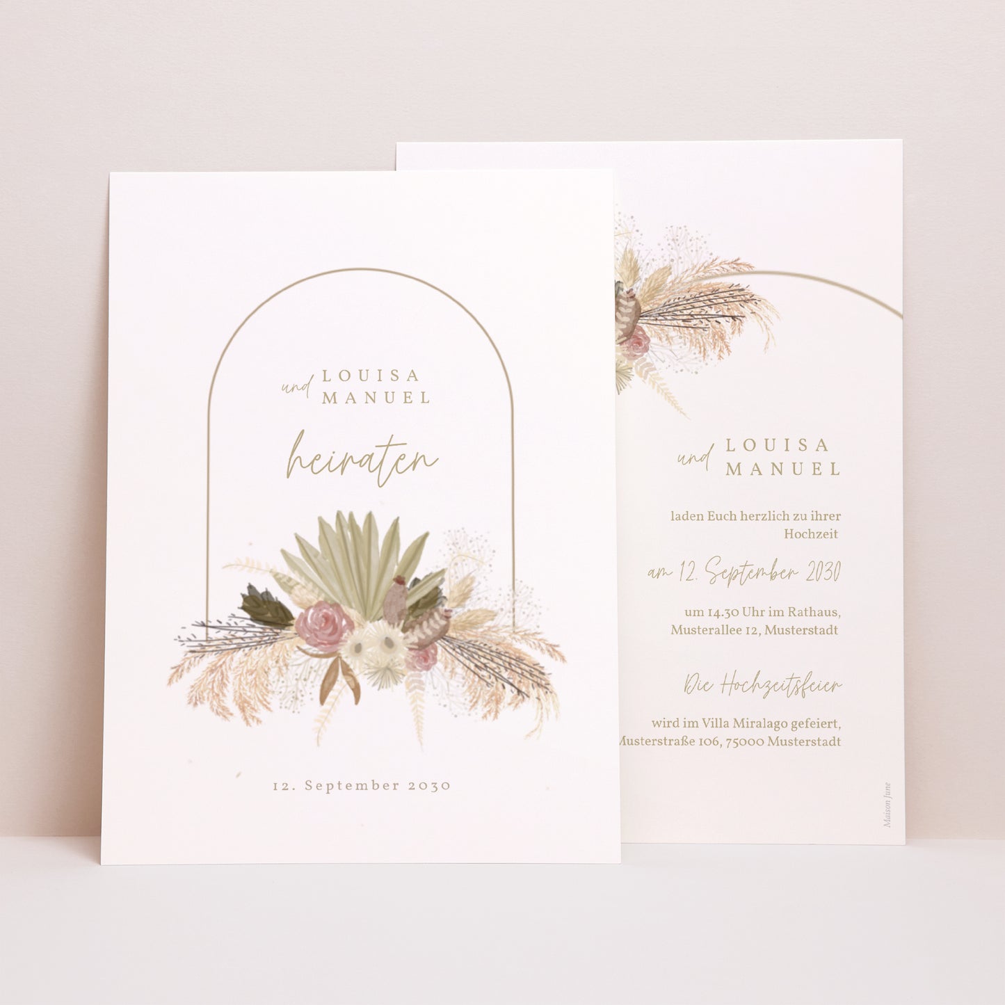 Einladungskarte Hochzeit Porträt Boho-Arche foto N° 1