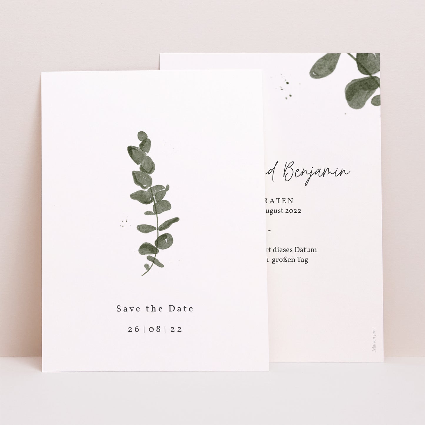 Save the date Karte Hochzeit Porträt Eukalyptus Aquarell foto N° 1