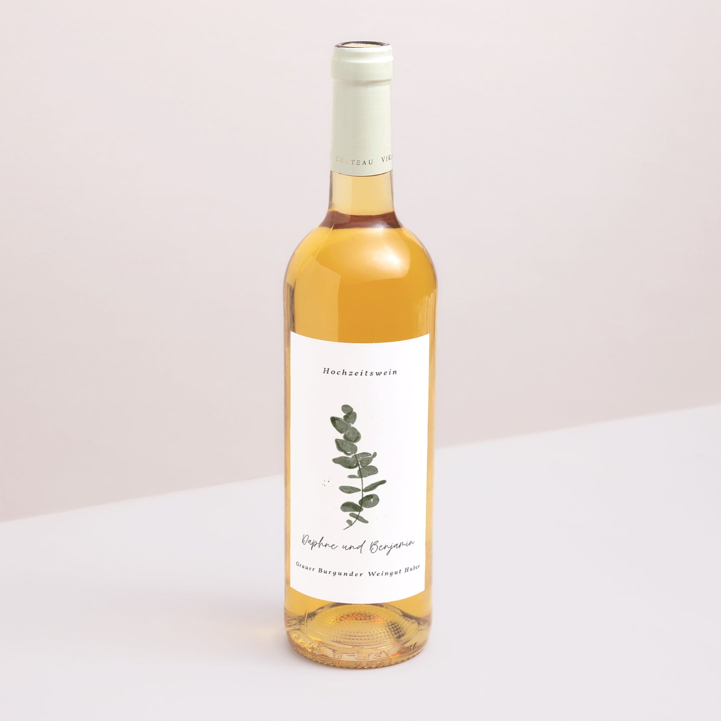 Flaschenetikett Hochzeit Porträt Eukalyptus Aquarell foto N° 1