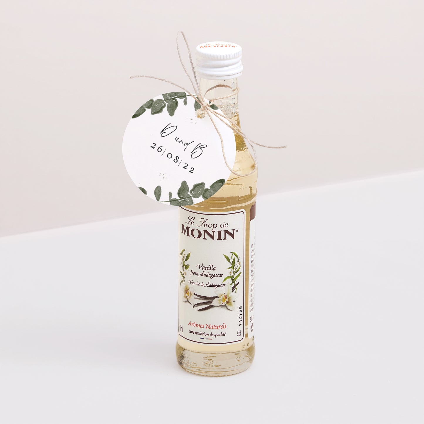 Vorgelochtes Etikett Hochzeit Runde Eukalyptus Aquarell foto N° 3