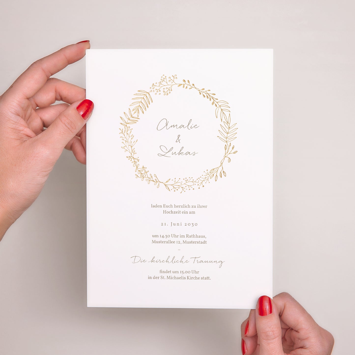 Hochzeitseinladung Porträt Goldene Krone foto N° 2