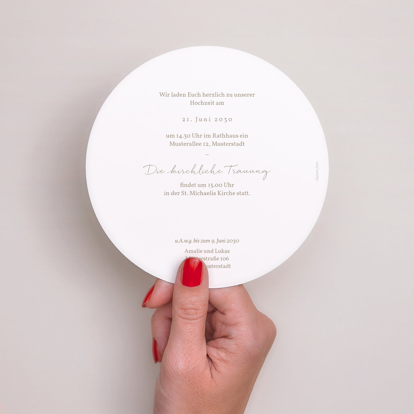 Hochzeitseinladung Rund Goldene Krone foto N° 3