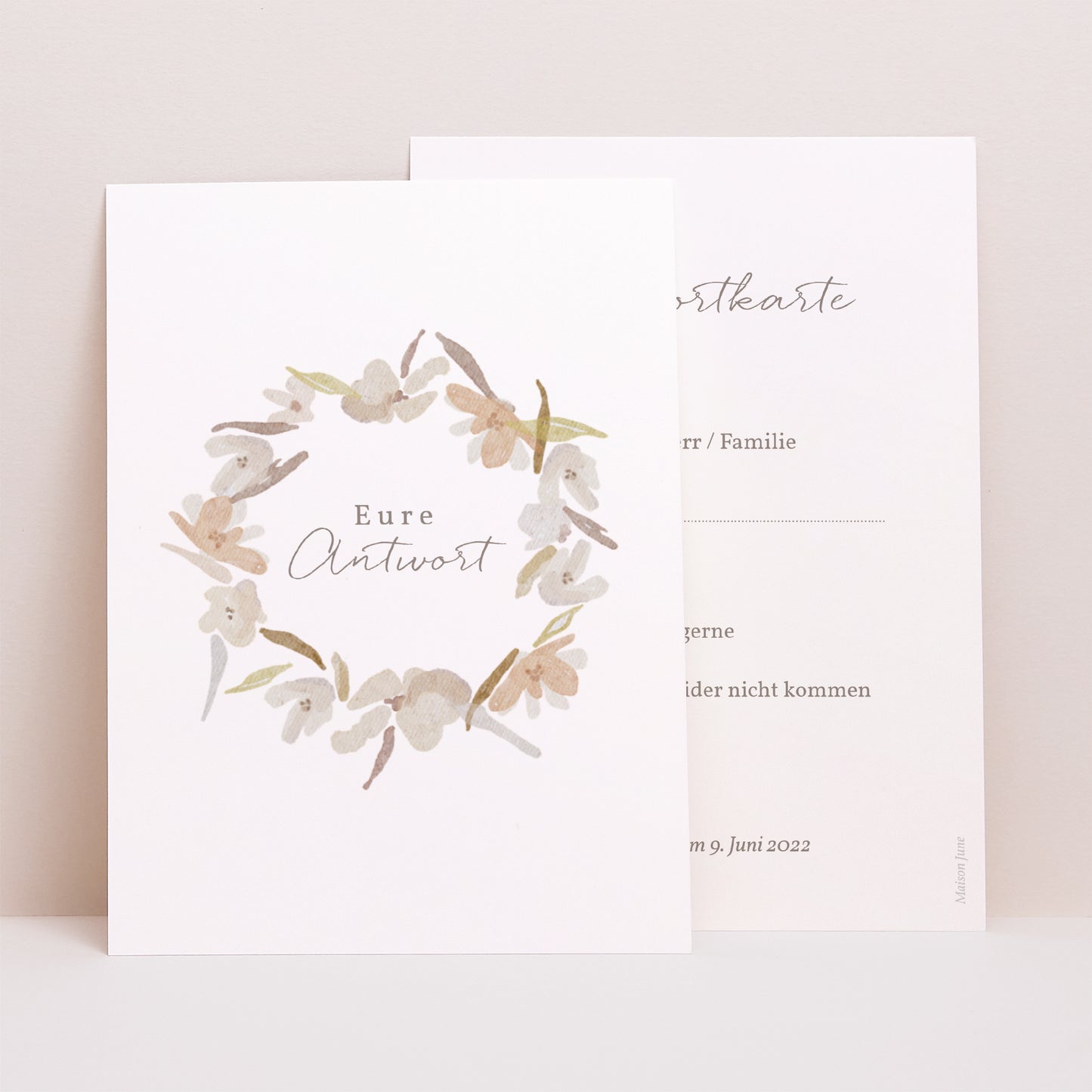 Antwortkarte Hochzeit Porträt Kranz Blumen Aquarell foto N° 1