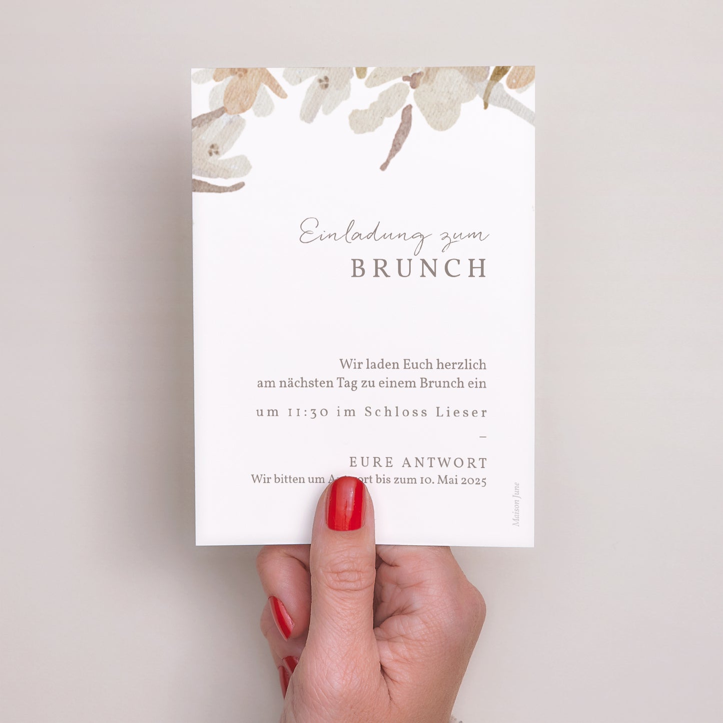 Einladungskarte Hochzeit Porträt Kranz Blumen Aquarell foto N° 3