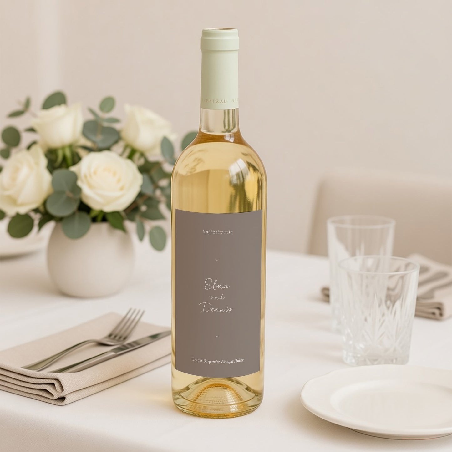 Flaschenetikett Hochzeit Porträt Kranz Blumen Aquarell foto N° 2