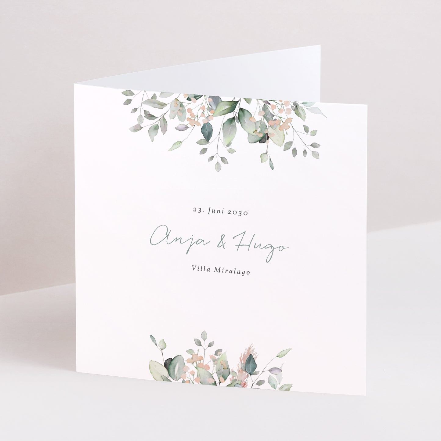 Einladungskarte Hochzeit Doppelflügiges Quadrat Floral pastell 2 foto N° 1