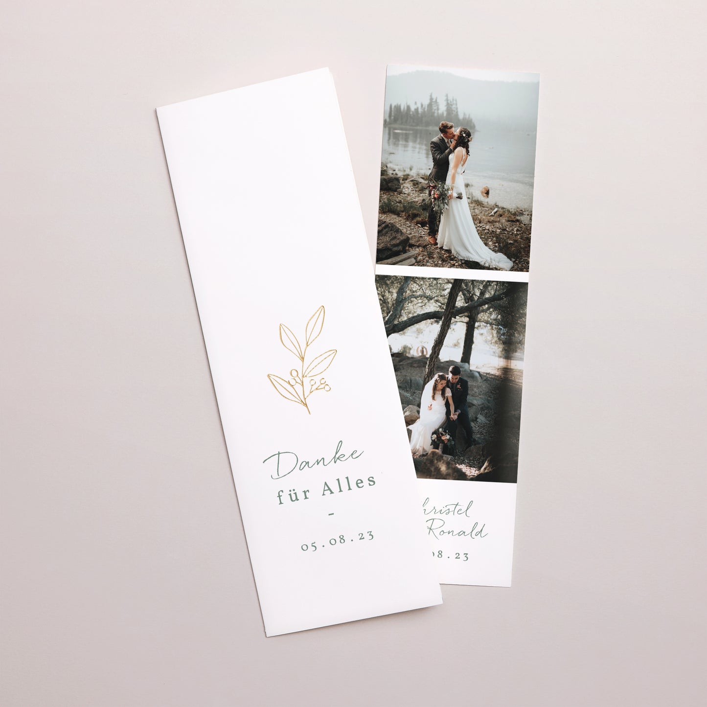 Dankeskarte Hochzeit Fotoautomaten Lesezeichen Romantischer Zweig foto N° 1
