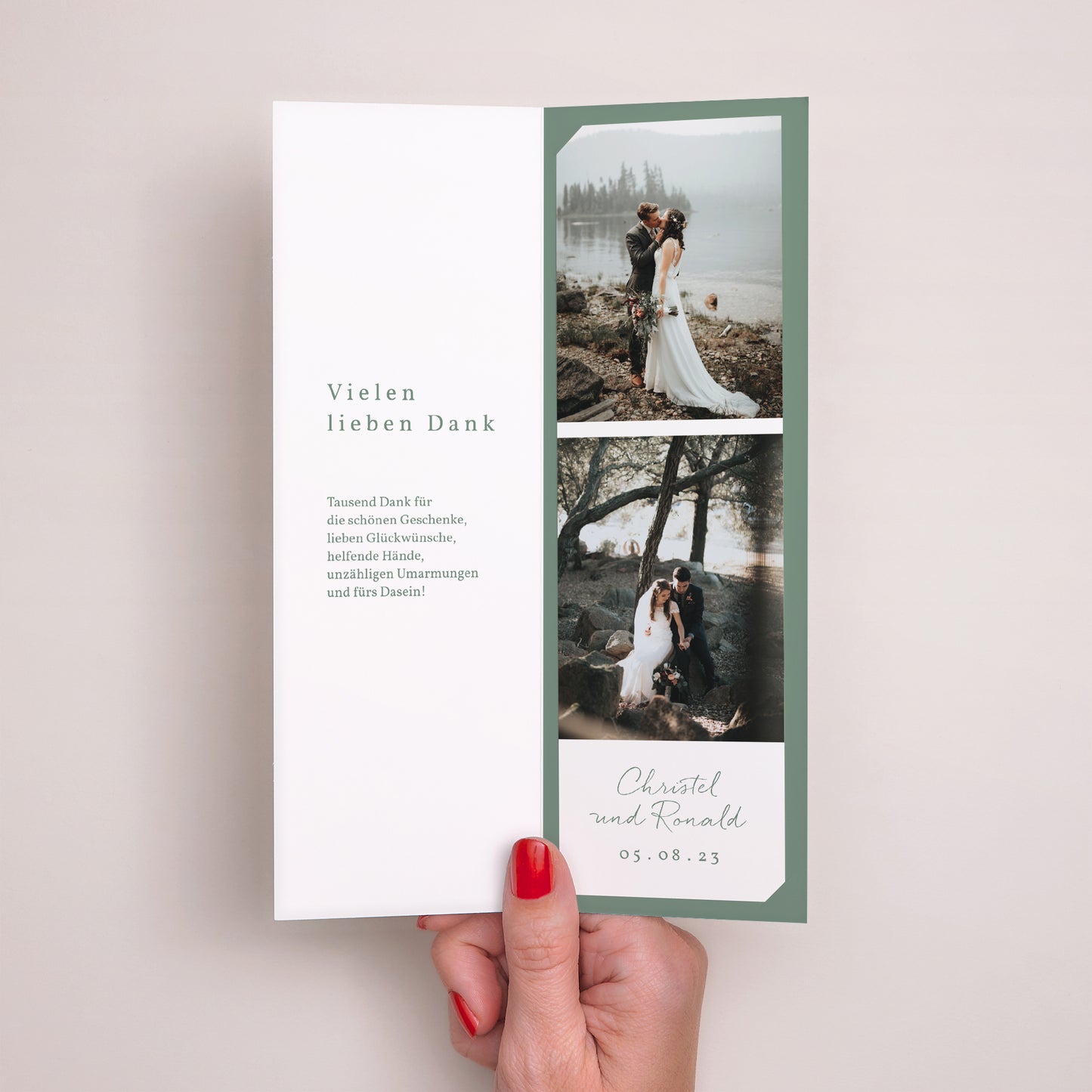 Dankeskarte Hochzeit Fotoautomaten Lesezeichen Romantischer Zweig foto N° 2