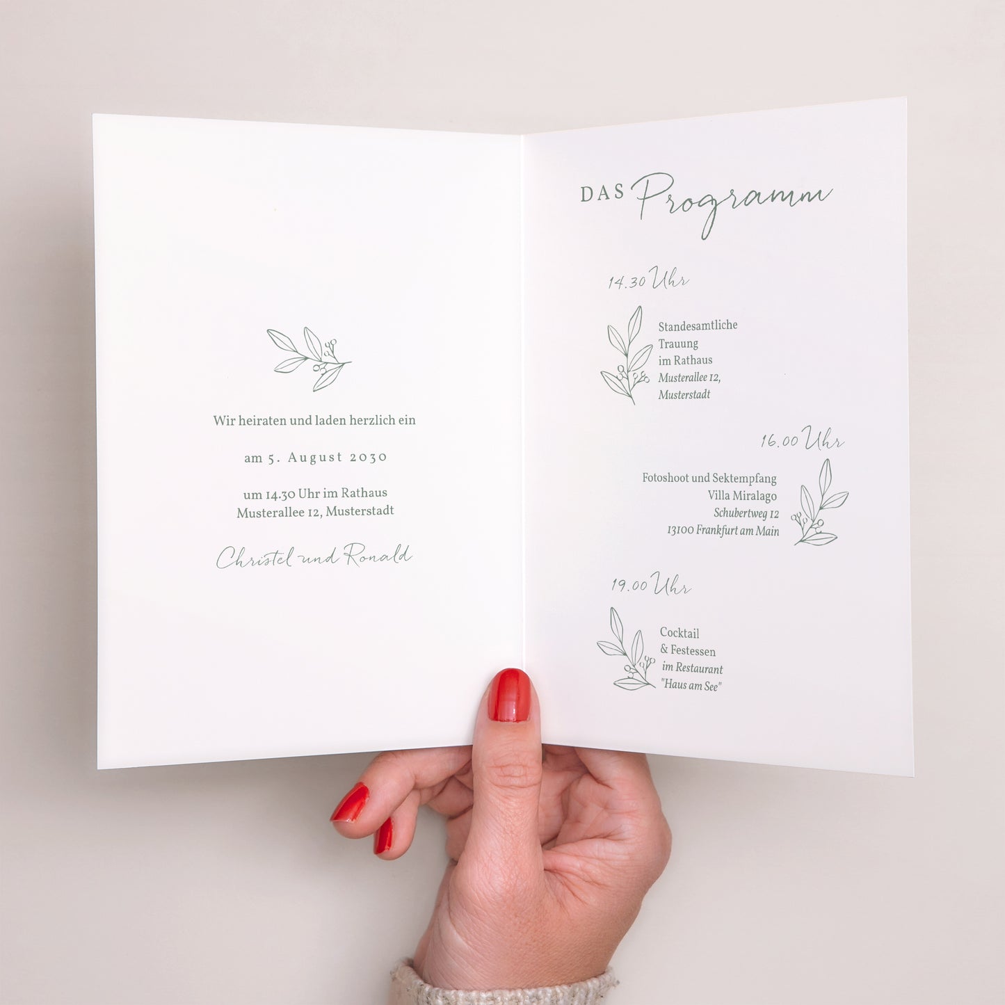 Hochzeitseinladung Doppelflügelporträt Romantischer Zweig foto N° 2