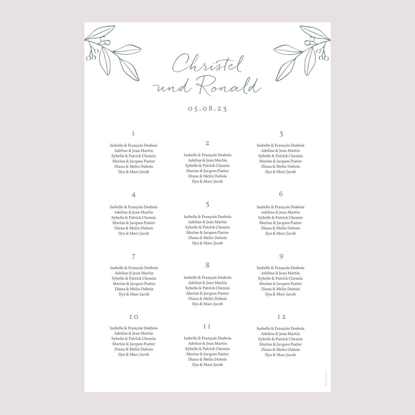 Sitzplan Hochzeit Porträt Romantischer Zweig foto N° 2