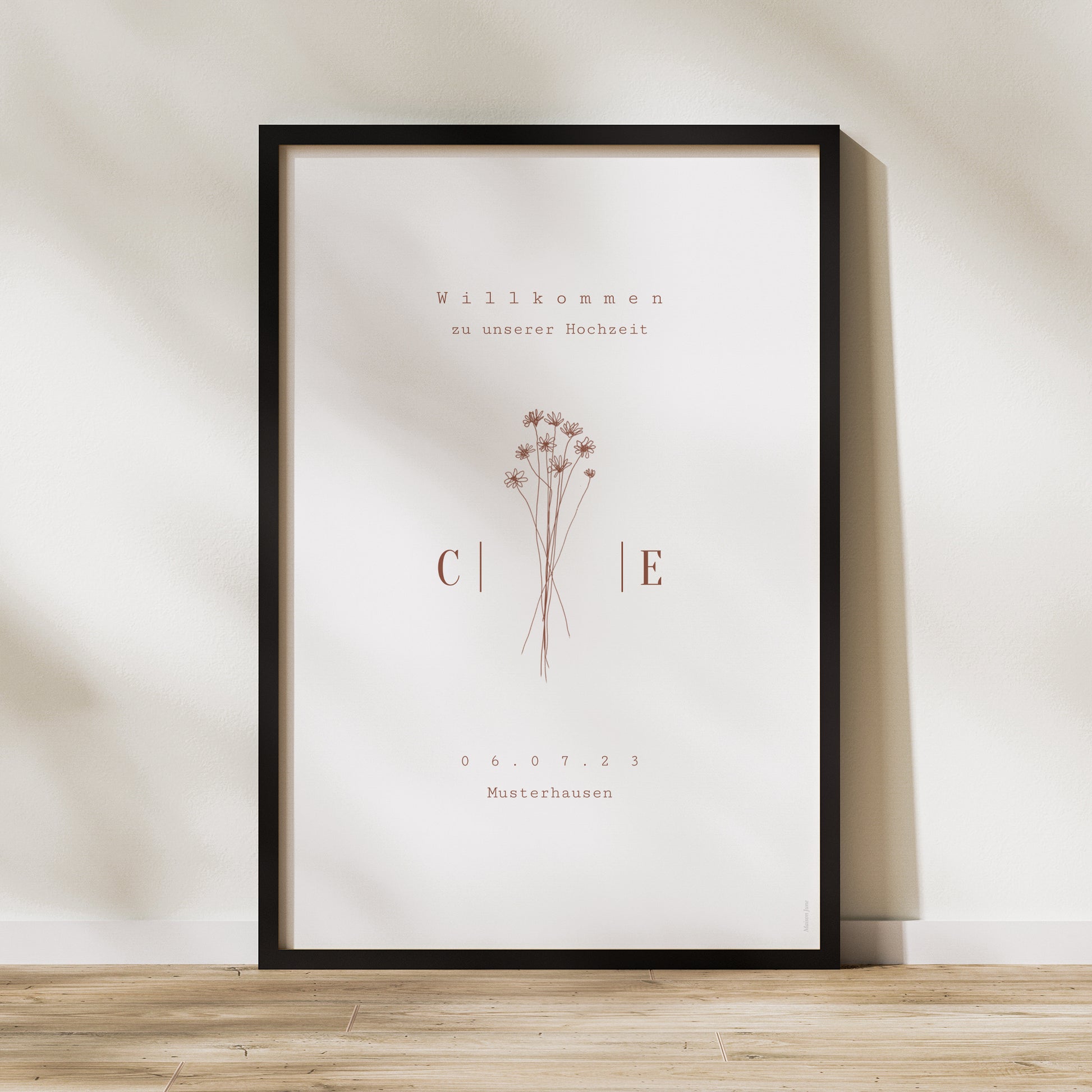 Begrüßungstafel Hochzeit Porträt 60 x 90 cm Silhouette - Feldblumen foto N° 1